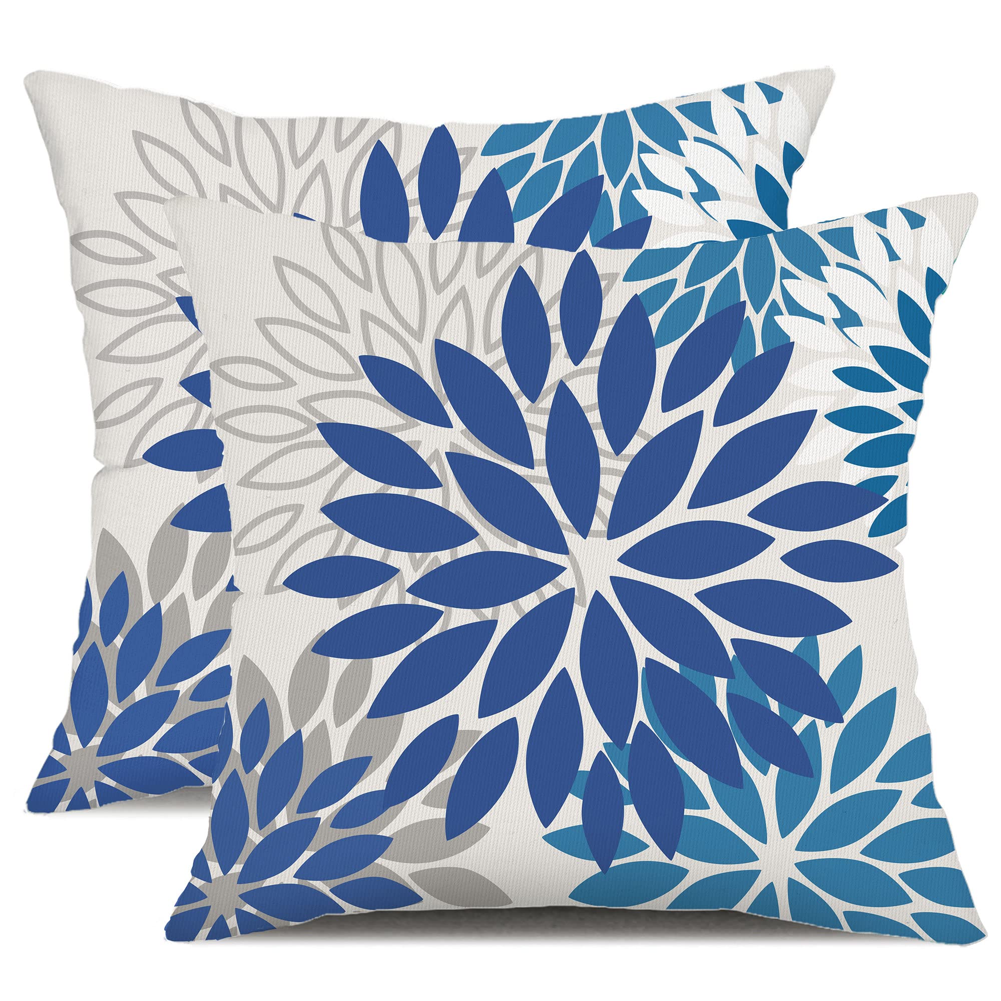 DFXSZ Yellow Blue Flower Pillow Covers 18x18 Inch Set of 2 White Gray Colored Throw Pillows Outdoor Waterproof Decor for Living Room Sofa Patio Funiture Garden Floral Polyester Pillow Covers 002J18
