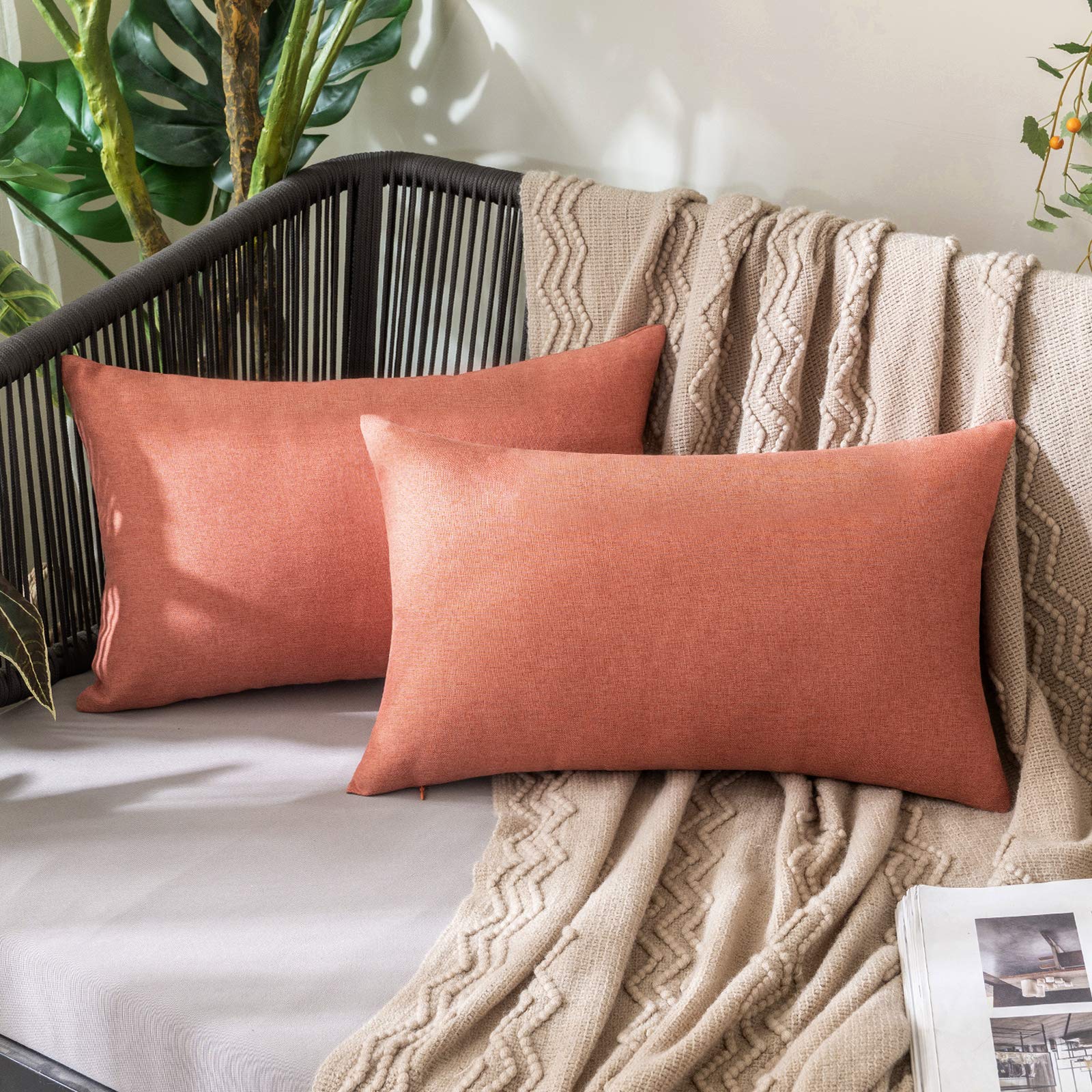 MIULEE Pack of 2 Decorative Outdoor Solid Waterproof Throw Pillow Covers Faux Linen Garden Farmhouse Cushion Cases for Summer Patio Tent Balcony Couch Sofa 18x18 Inch Navy