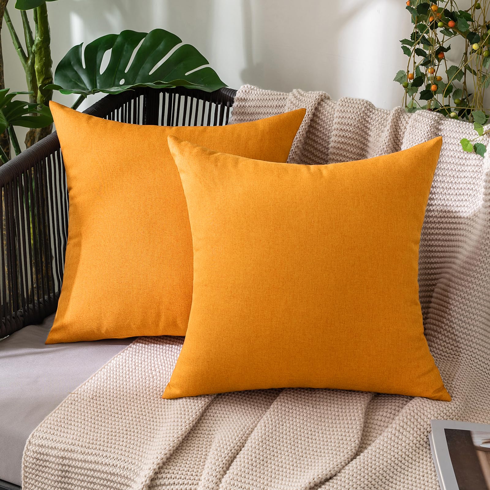 MIULEE Pack of 2 Decorative Outdoor Solid Waterproof Throw Pillow Covers Faux Linen Garden Farmhouse Cushion Cases for Summer Patio Tent Balcony Couch Sofa 18x18 Inch Navy