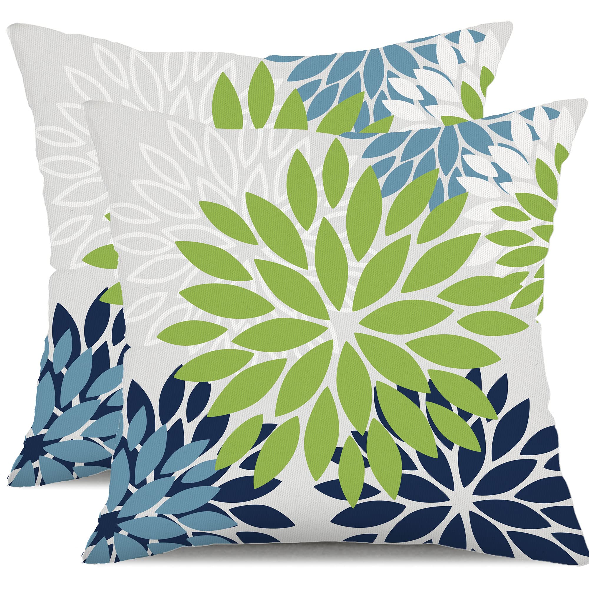 DFXSZ Yellow Blue Flower Pillow Covers 18x18 Inch Set of 2 White Gray Colored Throw Pillows Outdoor Waterproof Decor for Living Room Sofa Patio Funiture Garden Floral Polyester Pillow Covers 002J18