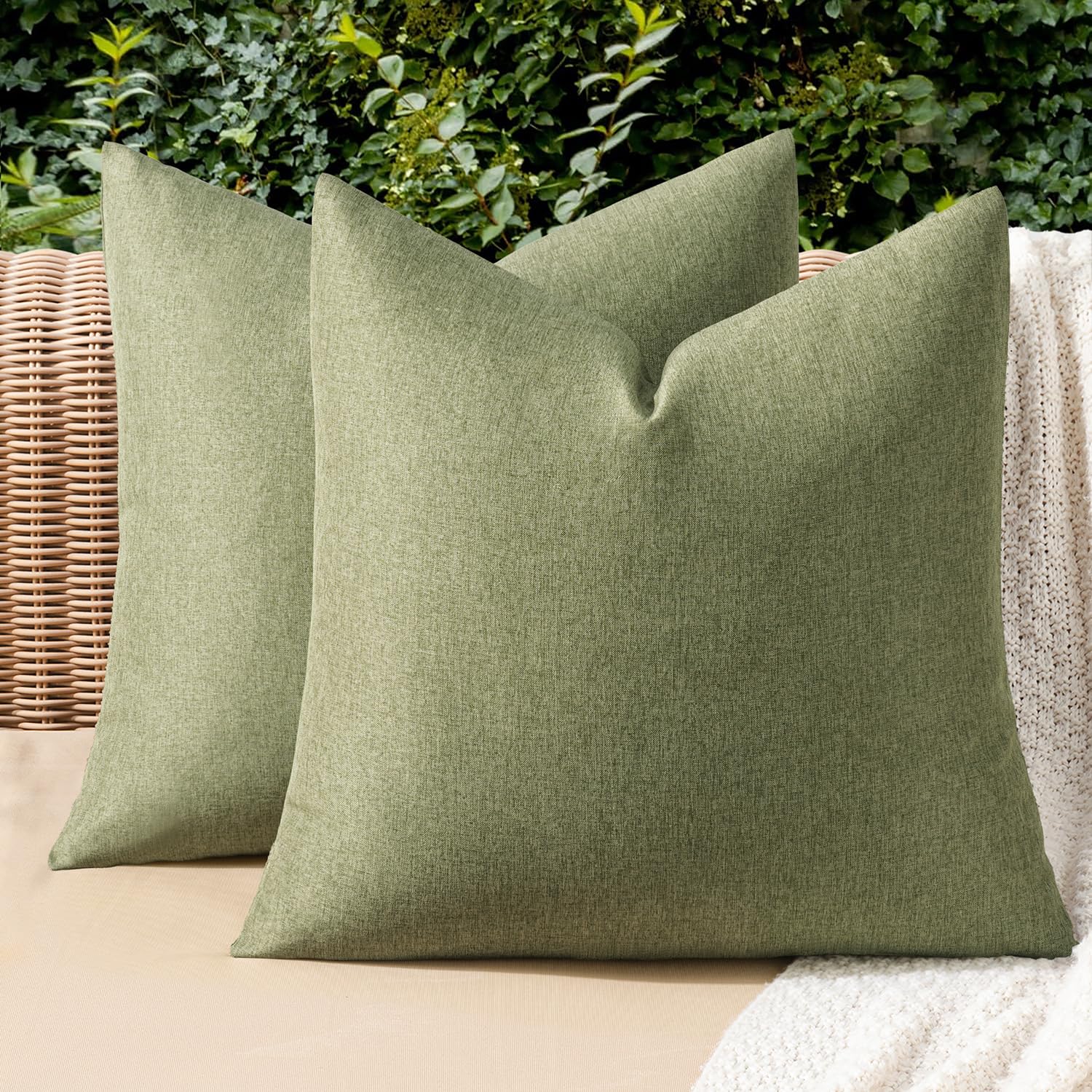 MIULEE Pack of 2 Decorative Outdoor Solid Waterproof Throw Pillow Covers Faux Linen Garden Farmhouse Cushion Cases for Summer Patio Tent Balcony Couch Sofa 18x18 Inch Navy