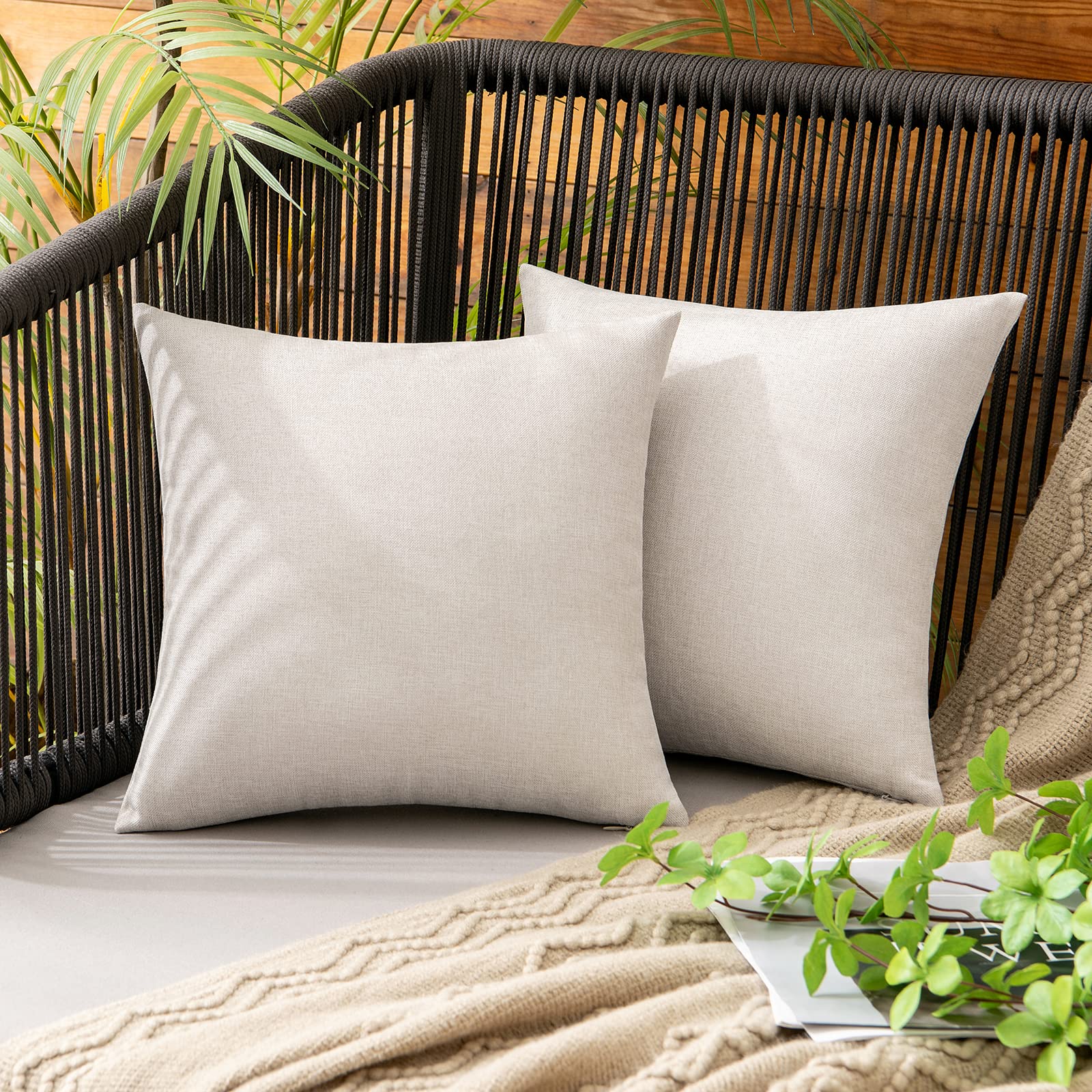 MIULEE Pack of 2 Decorative Outdoor Solid Waterproof Throw Pillow Covers Faux Linen Garden Farmhouse Cushion Cases for Summer Patio Tent Balcony Couch Sofa 18x18 Inch Navy