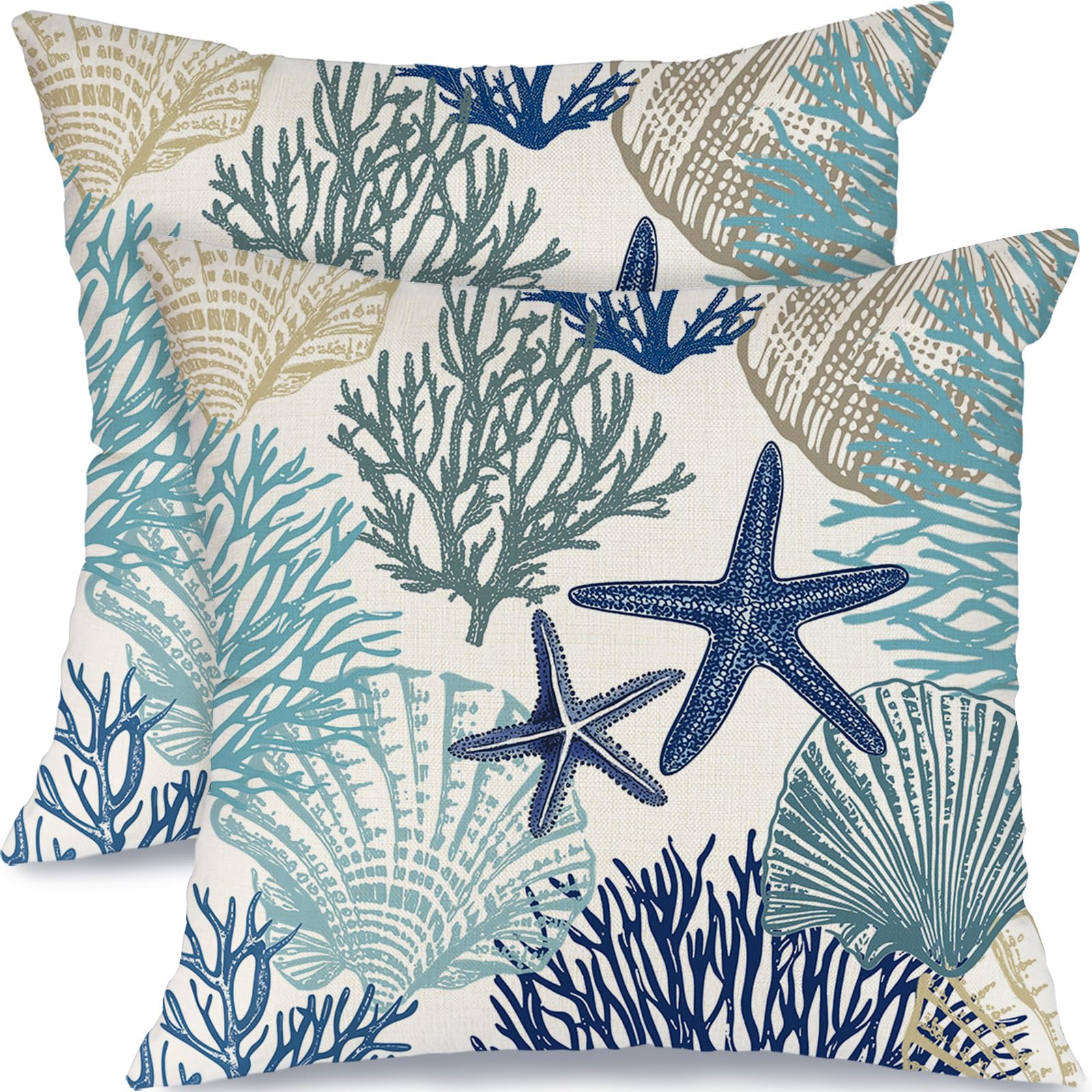 GEEORY Summer Pillow Cover 12x20 Inch - Starfish Seaweed Seashell Coastal Decor in Soft Blue, Nautical Beach Throw Pillow Case for Sofa, Couch, Living Room, Bedroom
