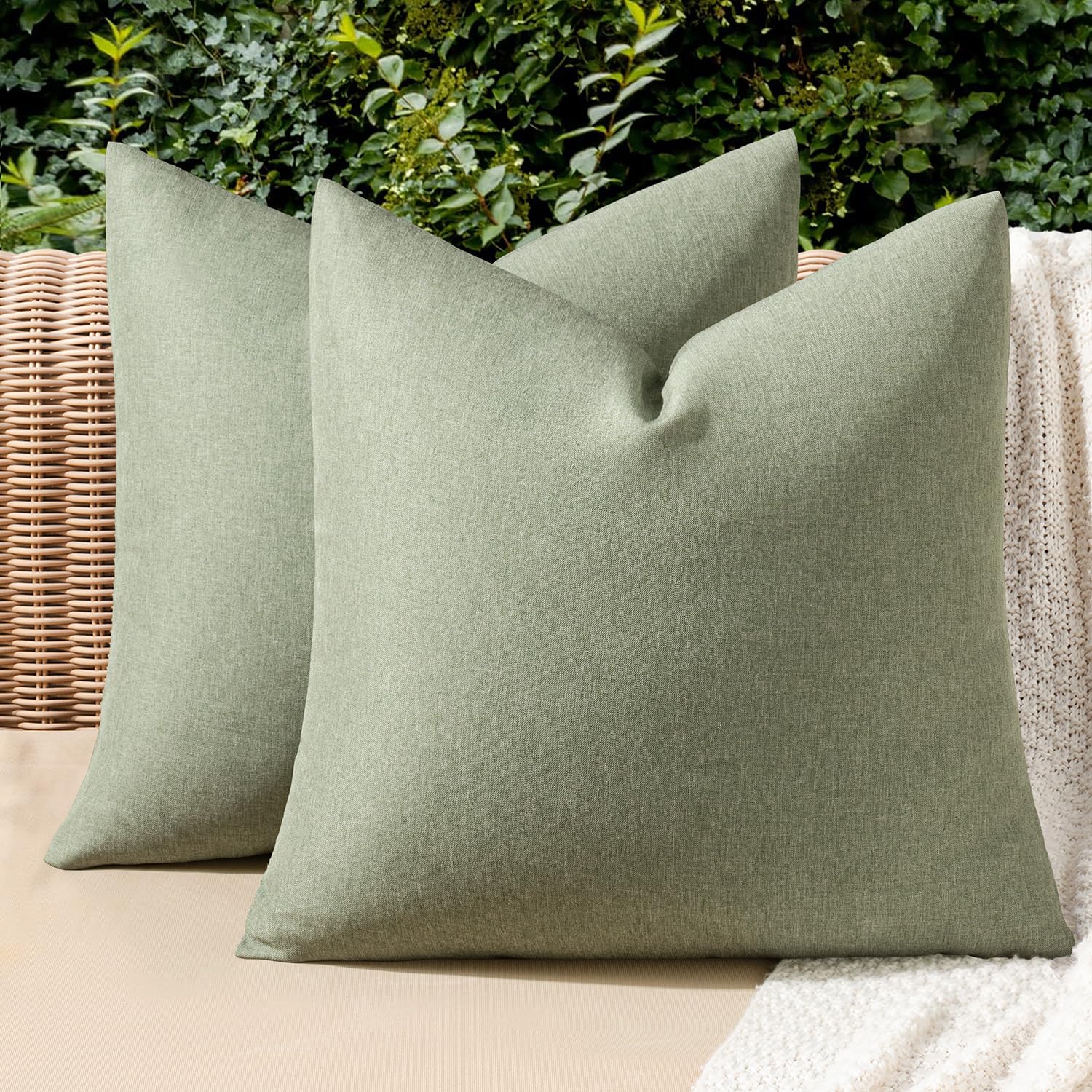 MIULEE Pack of 2 Decorative Outdoor Solid Waterproof Throw Pillow Covers Faux Linen Garden Farmhouse Cushion Cases for Summer Patio Tent Balcony Couch Sofa 18x18 Inch Navy
