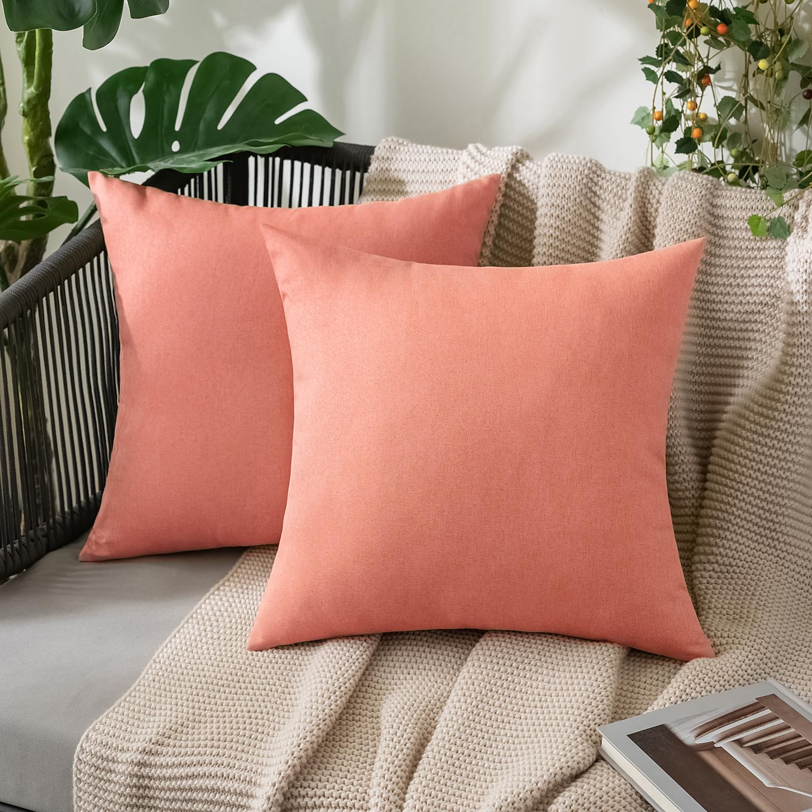 MIULEE Pack of 2 Decorative Outdoor Solid Waterproof Throw Pillow Covers Faux Linen Garden Farmhouse Cushion Cases for Summer Patio Tent Balcony Couch Sofa 18x18 Inch Navy