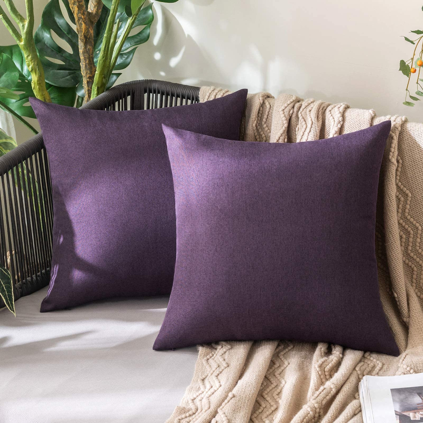 MIULEE Pack of 2 Decorative Outdoor Solid Waterproof Throw Pillow Covers Faux Linen Garden Farmhouse Cushion Cases for Summer Patio Tent Balcony Couch Sofa 18x18 Inch Navy