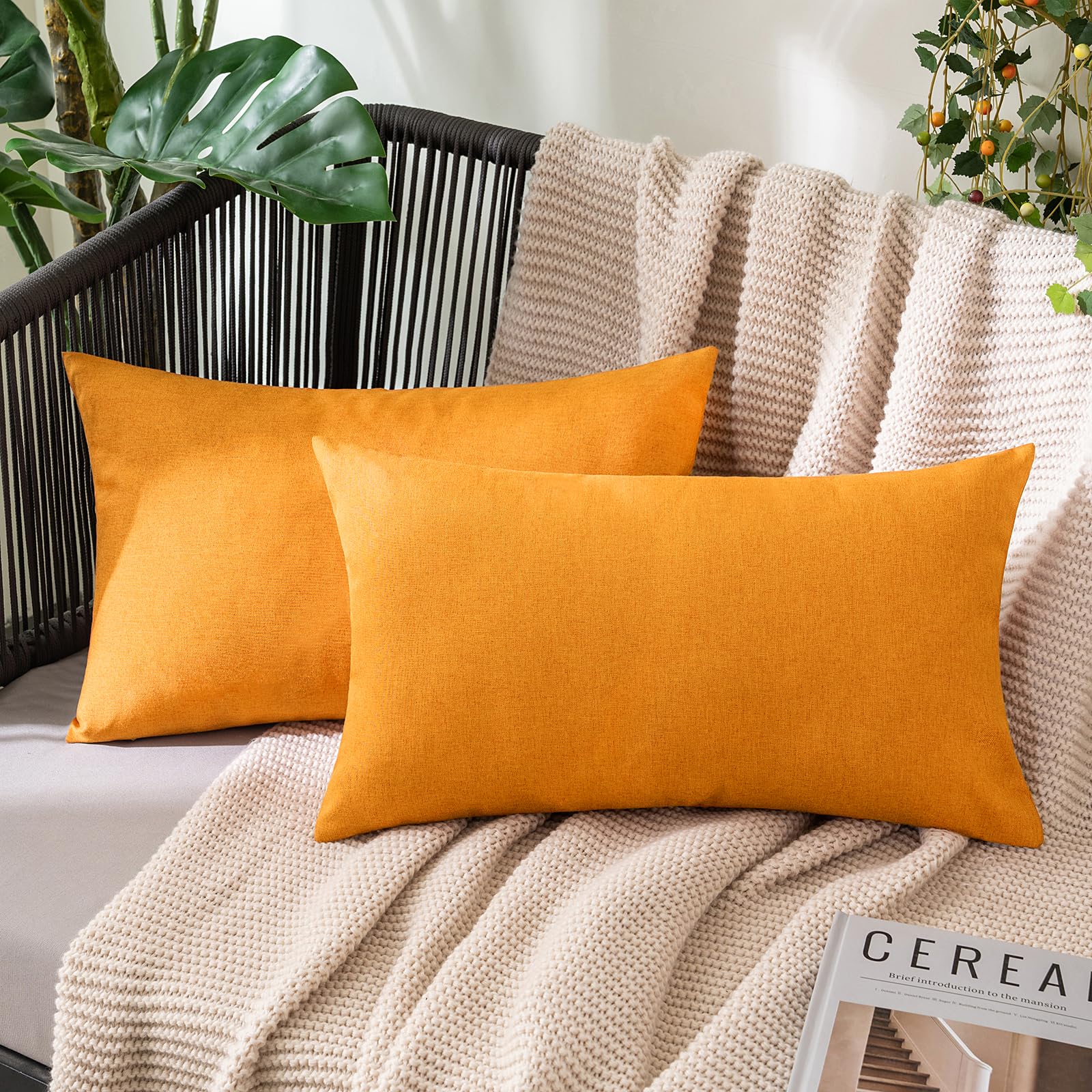 MIULEE Pack of 2 Decorative Outdoor Solid Waterproof Throw Pillow Covers Faux Linen Garden Farmhouse Cushion Cases for Summer Patio Tent Balcony Couch Sofa 18x18 Inch Navy