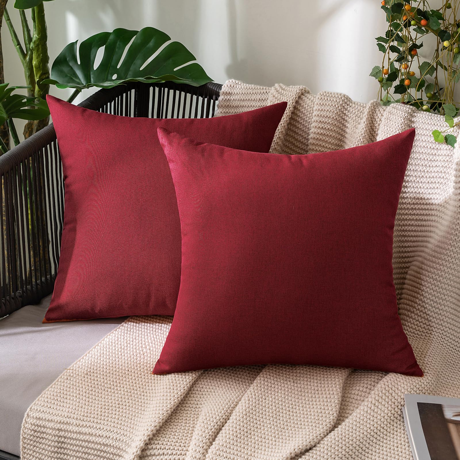 MIULEE Pack of 2 Decorative Outdoor Solid Waterproof Throw Pillow Covers Faux Linen Garden Farmhouse Cushion Cases for Summer Patio Tent Balcony Couch Sofa 18x18 Inch Navy