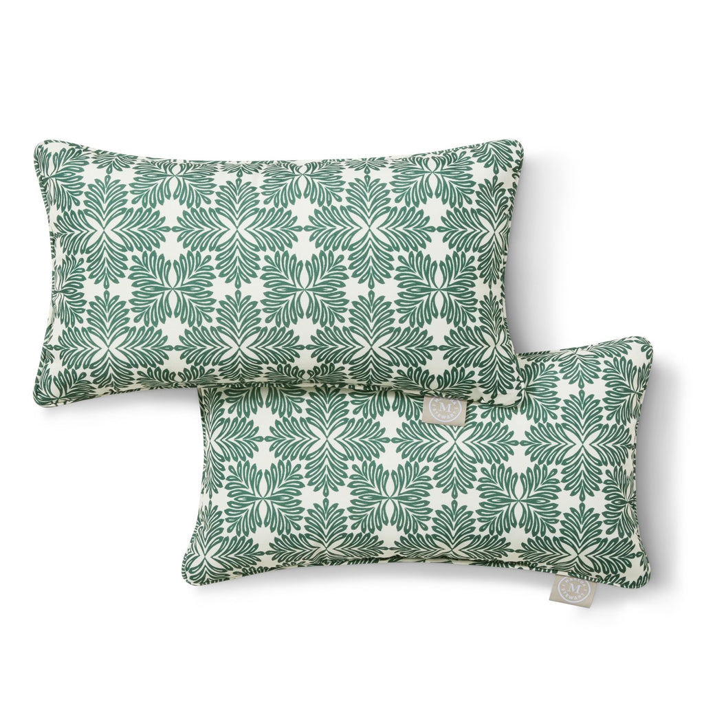 Martha Stewart Tulum Indoor Outdoor Decorative Pillow 2-Pack Set, UV Fade Resistant, Water Repellent, Printed Modern Design, Taupe, 18"x18"