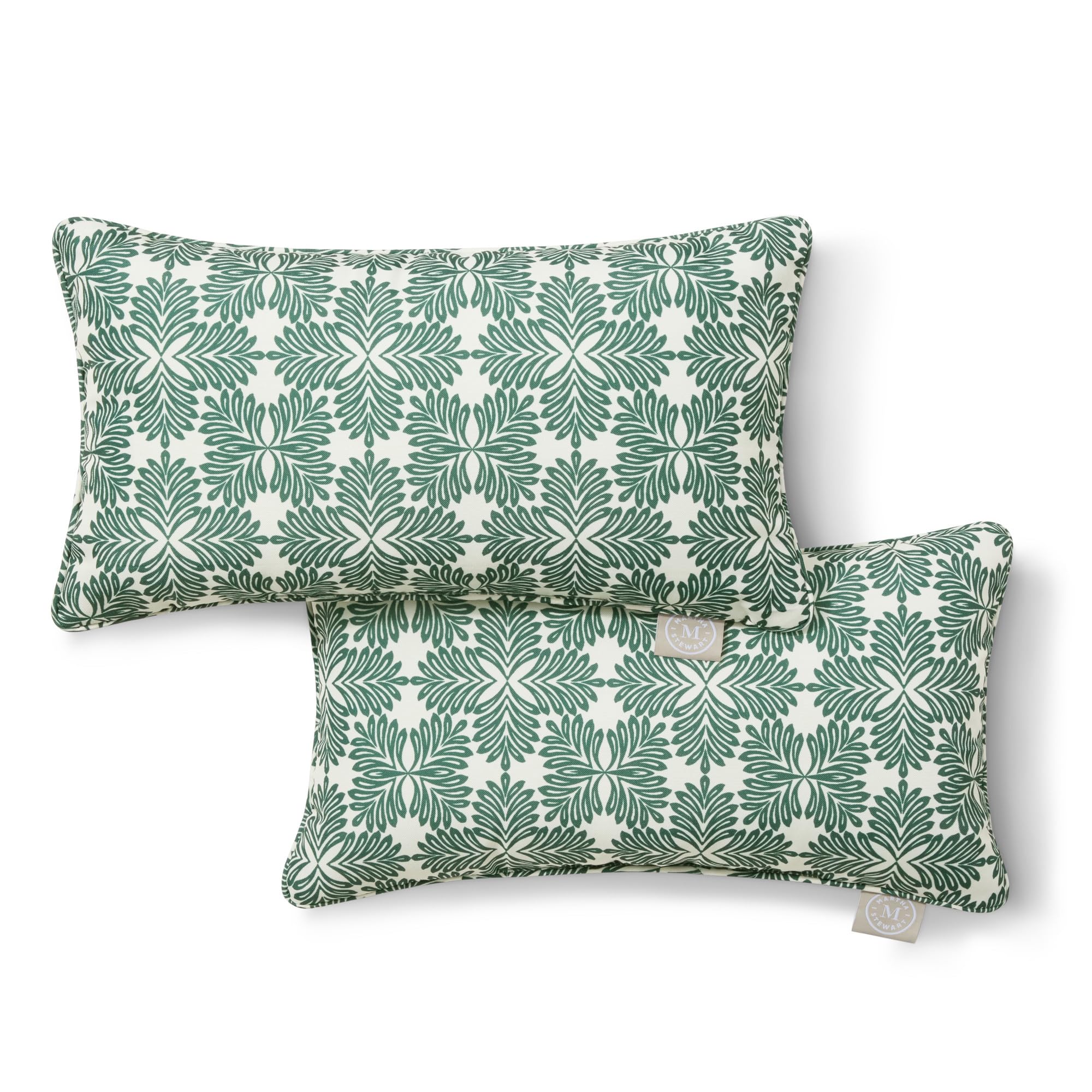 Martha Stewart Tulum Indoor Outdoor Decorative Pillow 2-Pack Set, UV Fade Resistant, Water Repellent, Printed Modern Design, Taupe, 18"x18"