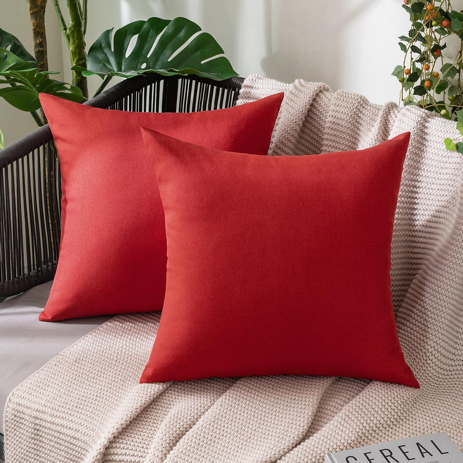 MIULEE Pack of 2 Decorative Outdoor Solid Waterproof Throw Pillow Covers Faux Linen Garden Farmhouse Cushion Cases for Summer Patio Tent Balcony Couch Sofa 18x18 Inch Navy