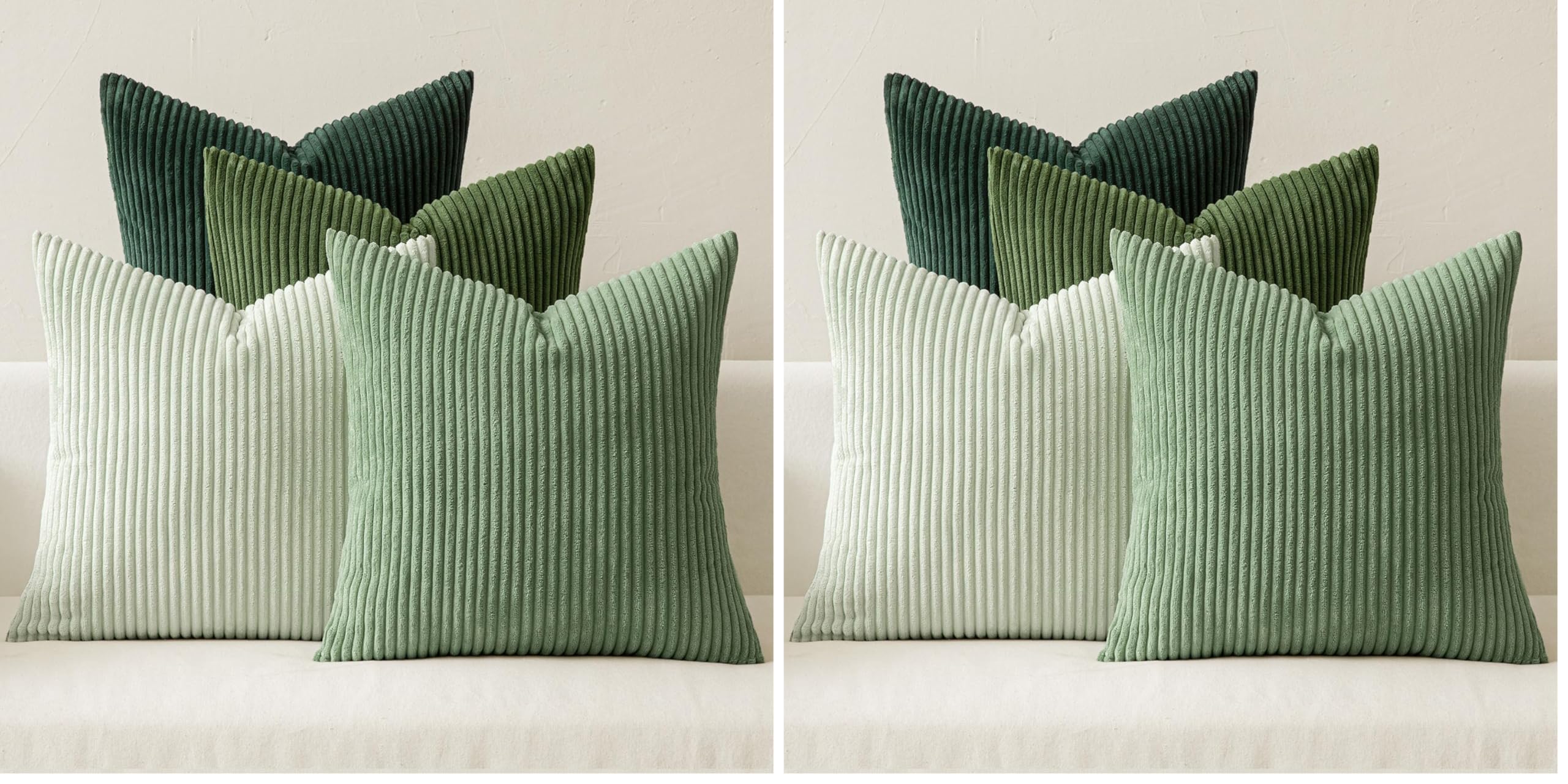 MIULEE Boho Farmhouse Sage Green Throw Pillow Covers 18x18 Inch Set of 4 Mordern Nordic Cushion Covers Soft Corduroy Spring Home Decor for Couch Bed Sofa Living Room Forest Green