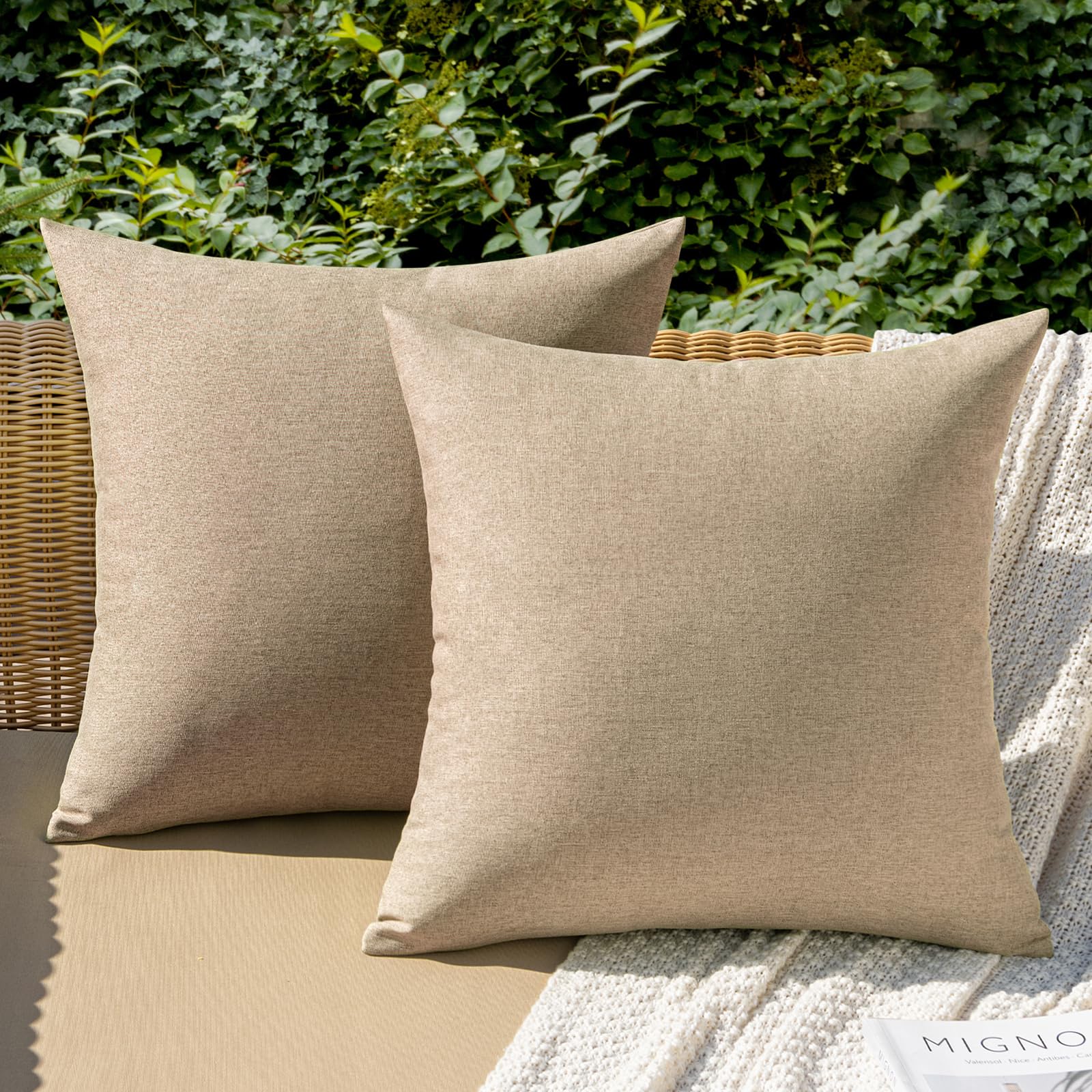 MIULEE Pack of 2 Decorative Outdoor Solid Waterproof Throw Pillow Covers Faux Linen Garden Farmhouse Cushion Cases for Summer Patio Tent Balcony Couch Sofa 18x18 Inch Navy