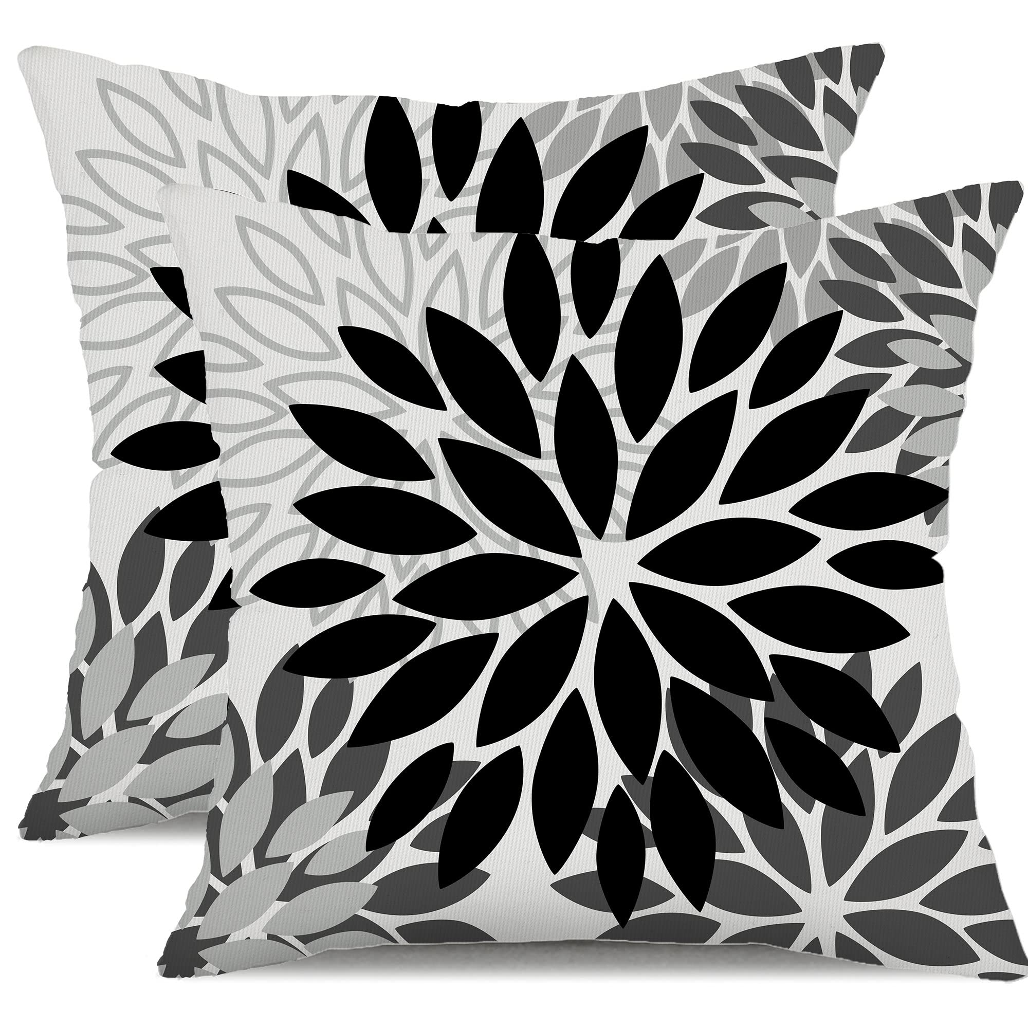 DFXSZ Yellow Blue Flower Pillow Covers 18x18 Inch Set of 2 White Gray Colored Throw Pillows Outdoor Waterproof Decor for Living Room Sofa Patio Funiture Garden Floral Polyester Pillow Covers 002J18