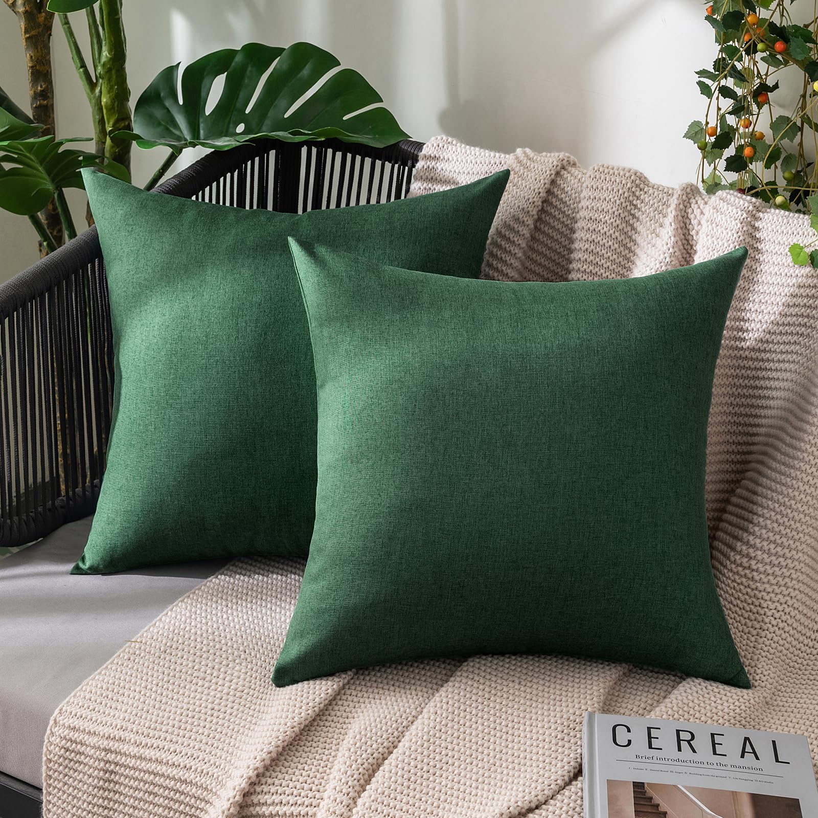 MIULEE Pack of 2 Decorative Outdoor Solid Waterproof Throw Pillow Covers Faux Linen Garden Farmhouse Cushion Cases for Summer Patio Tent Balcony Couch Sofa 18x18 Inch Navy