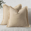 MIULEE Decorative Throw Pillow Covers Neutral Linen Fringe Throw Pillows Set of 2 Olive Green Boho Farmhouse Cushion Covers with Tassels for Couch Sofa Bed Living Room Spring Home Decor 20x20 Inch