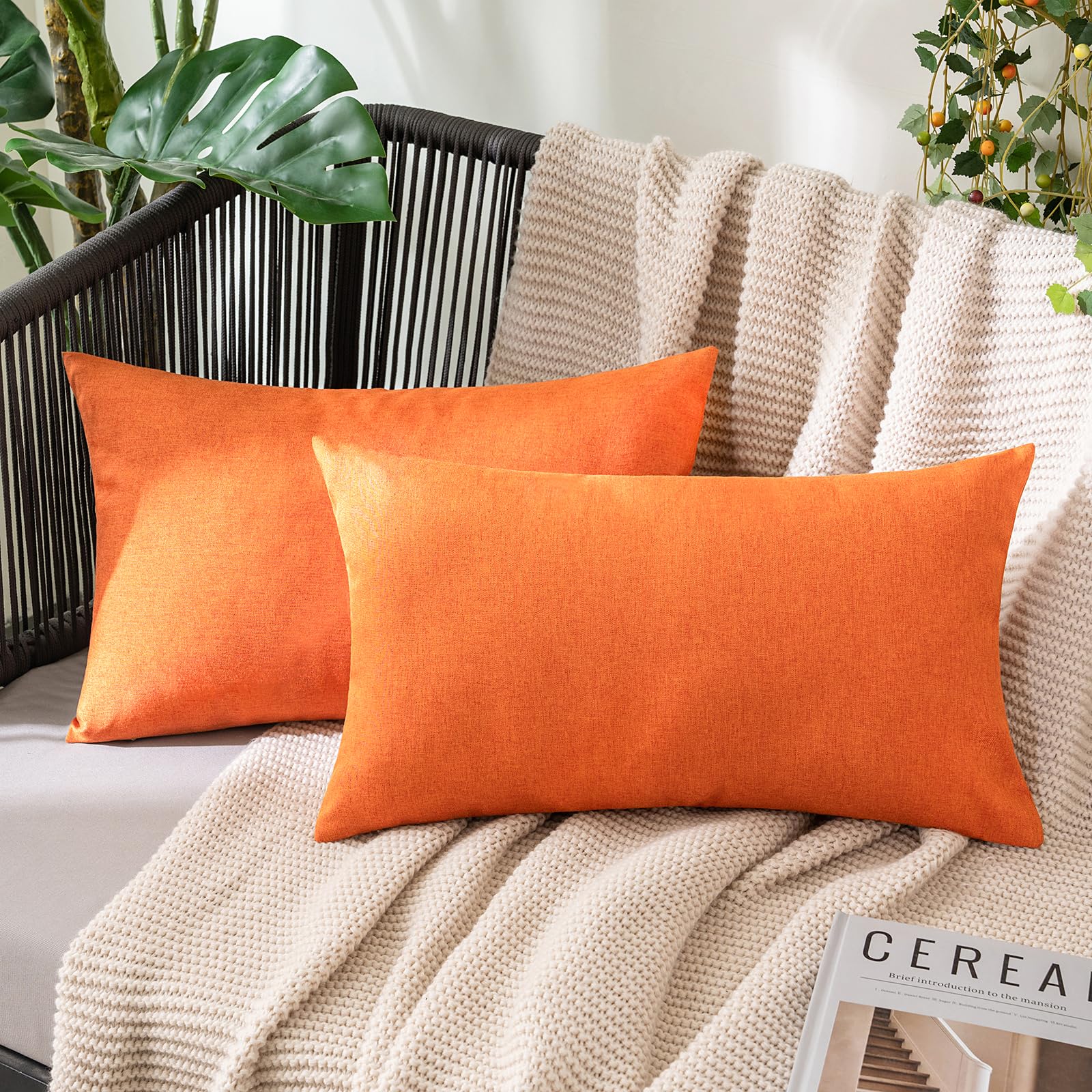 MIULEE Pack of 2 Decorative Outdoor Solid Waterproof Throw Pillow Covers Faux Linen Garden Farmhouse Cushion Cases for Summer Patio Tent Balcony Couch Sofa 18x18 Inch Navy