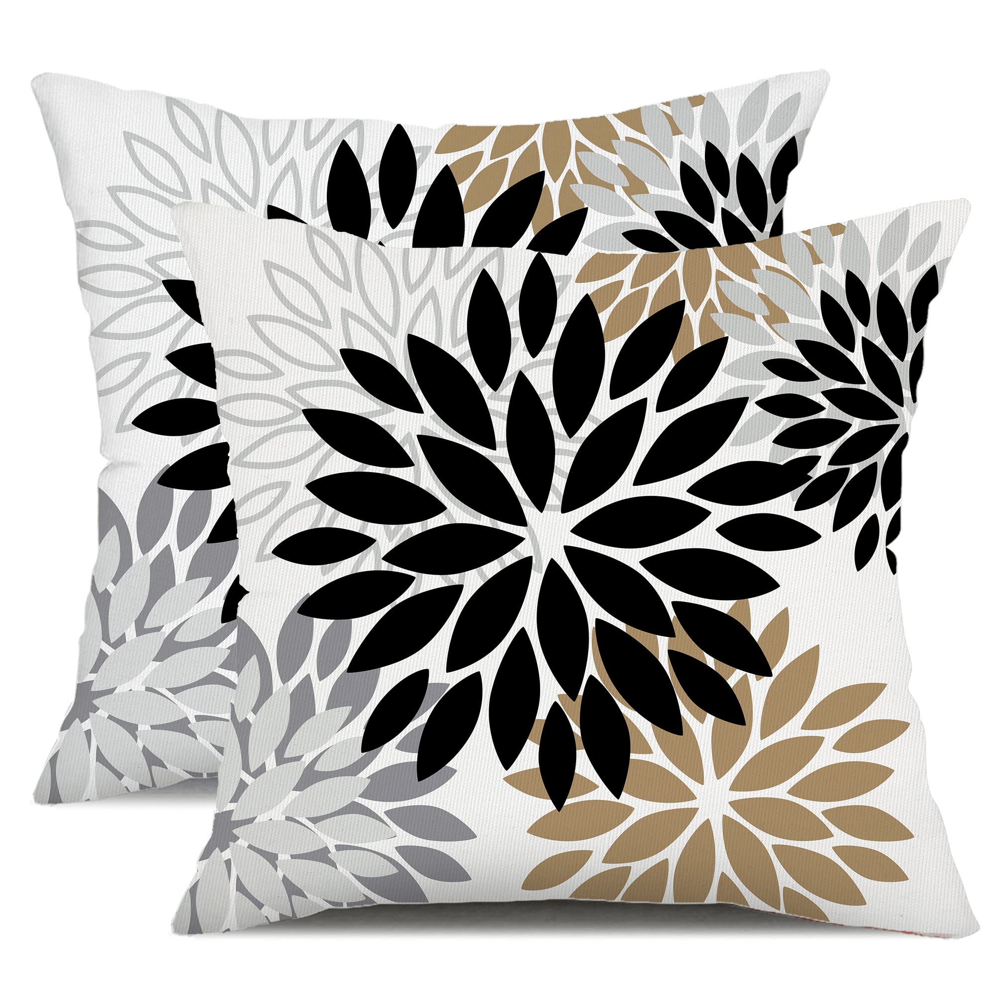 DFXSZ Yellow Blue Flower Pillow Covers 18x18 Inch Set of 2 White Gray Colored Throw Pillows Outdoor Waterproof Decor for Living Room Sofa Patio Funiture Garden Floral Polyester Pillow Covers 002J18