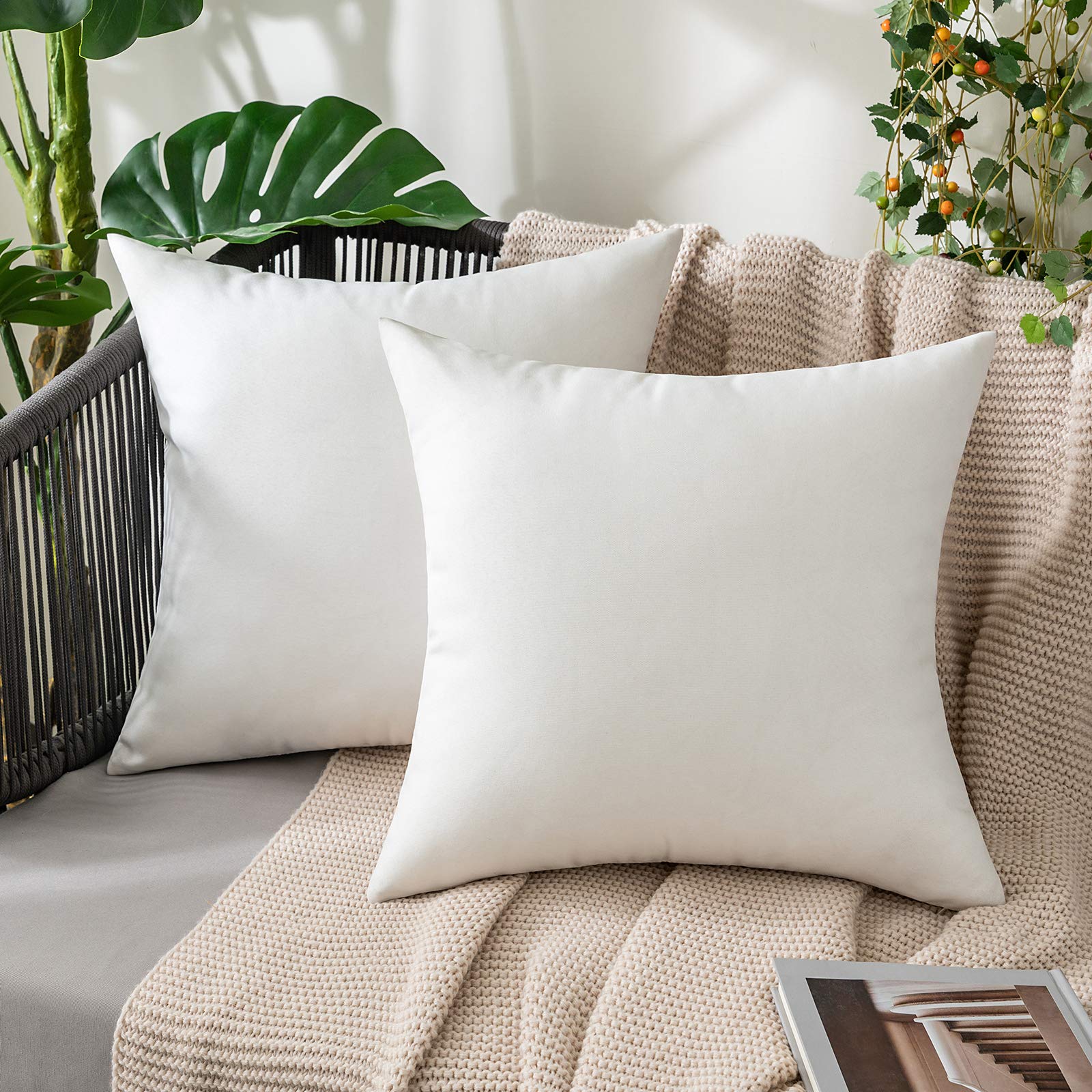 MIULEE Pack of 2 Decorative Outdoor Solid Waterproof Throw Pillow Covers Faux Linen Garden Farmhouse Cushion Cases for Summer Patio Tent Balcony Couch Sofa 18x18 Inch Navy
