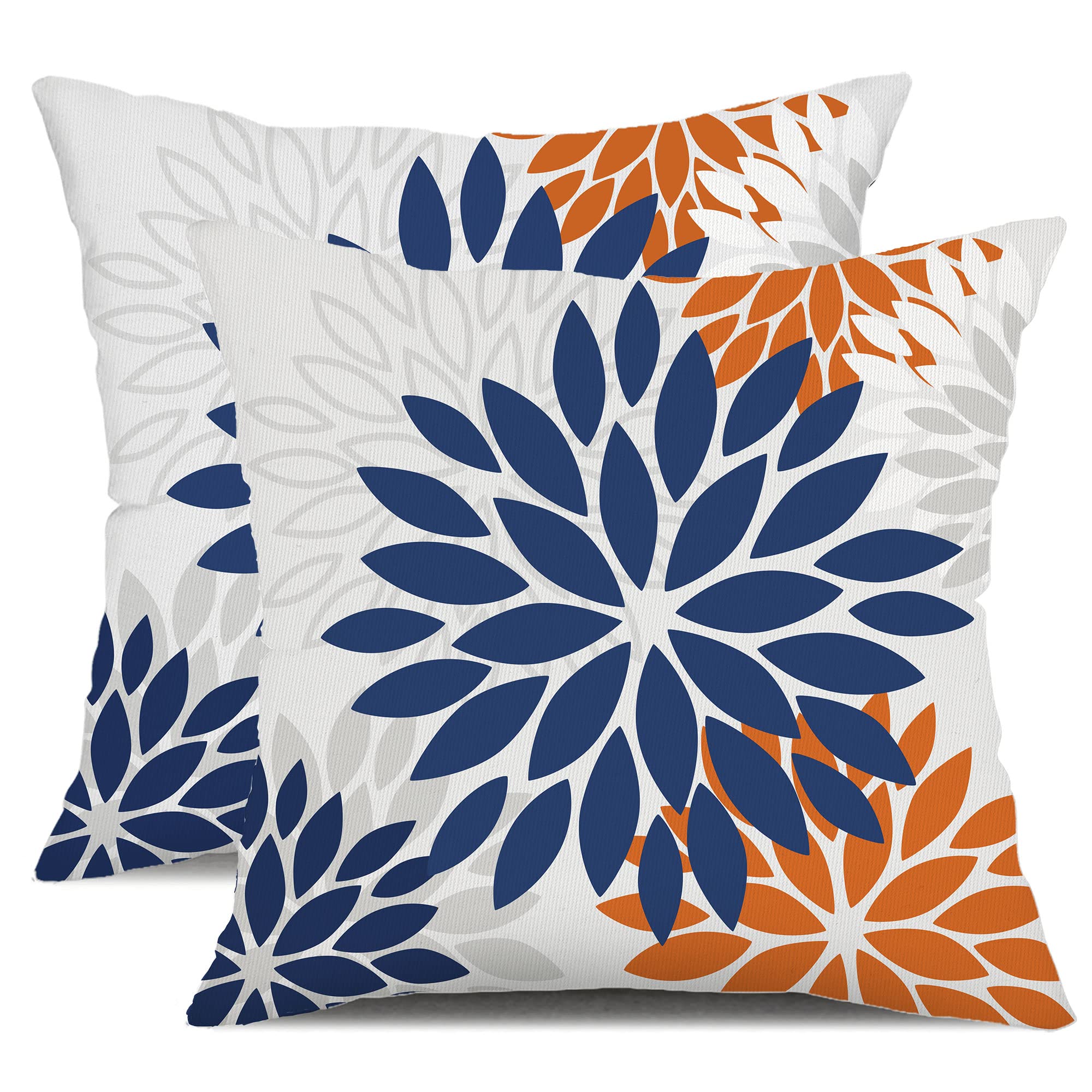 DFXSZ Yellow Blue Flower Pillow Covers 18x18 Inch Set of 2 White Gray Colored Throw Pillows Outdoor Waterproof Decor for Living Room Sofa Patio Funiture Garden Floral Polyester Pillow Covers 002J18