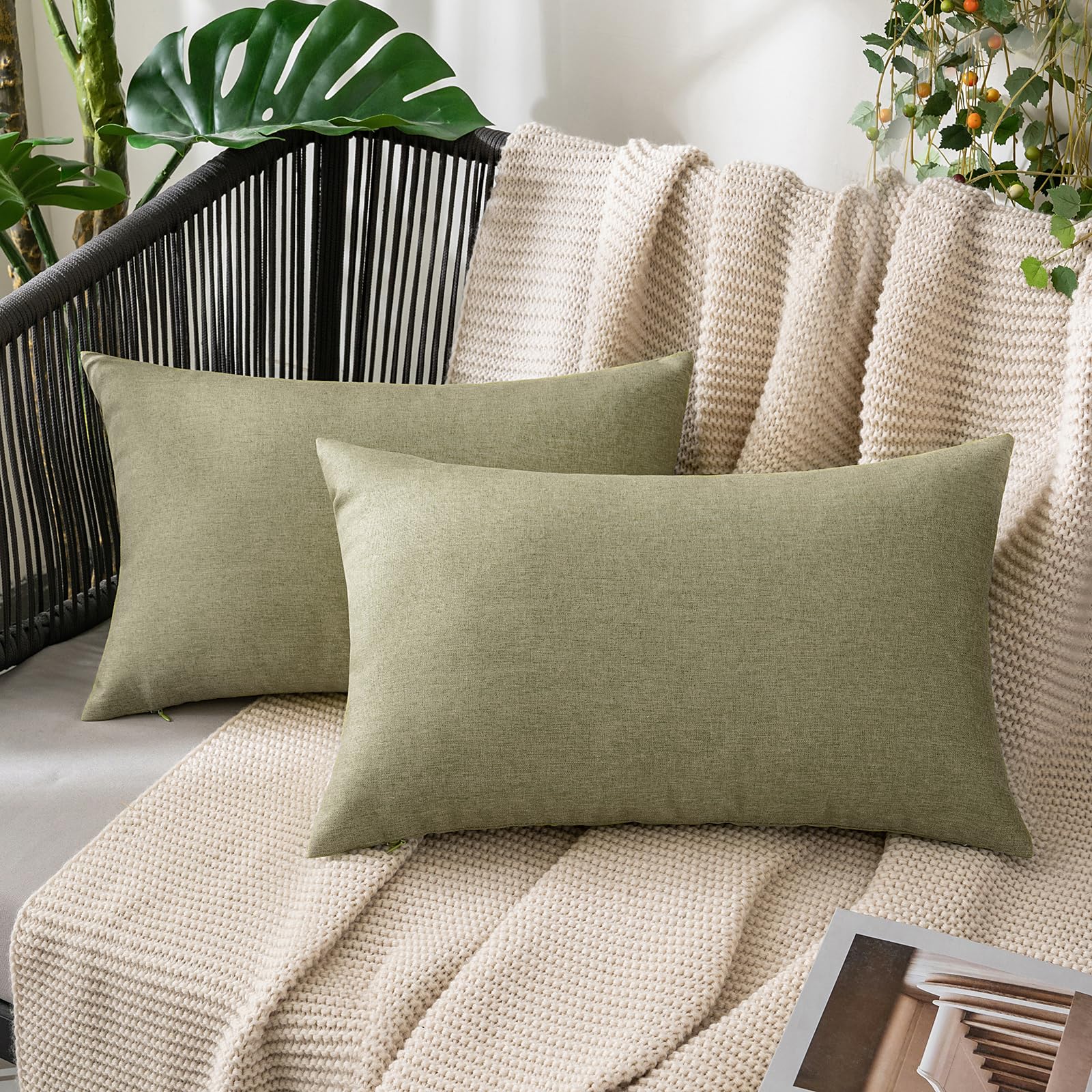 MIULEE Pack of 2 Decorative Outdoor Solid Waterproof Throw Pillow Covers Faux Linen Garden Farmhouse Cushion Cases for Summer Patio Tent Balcony Couch Sofa 18x18 Inch Navy