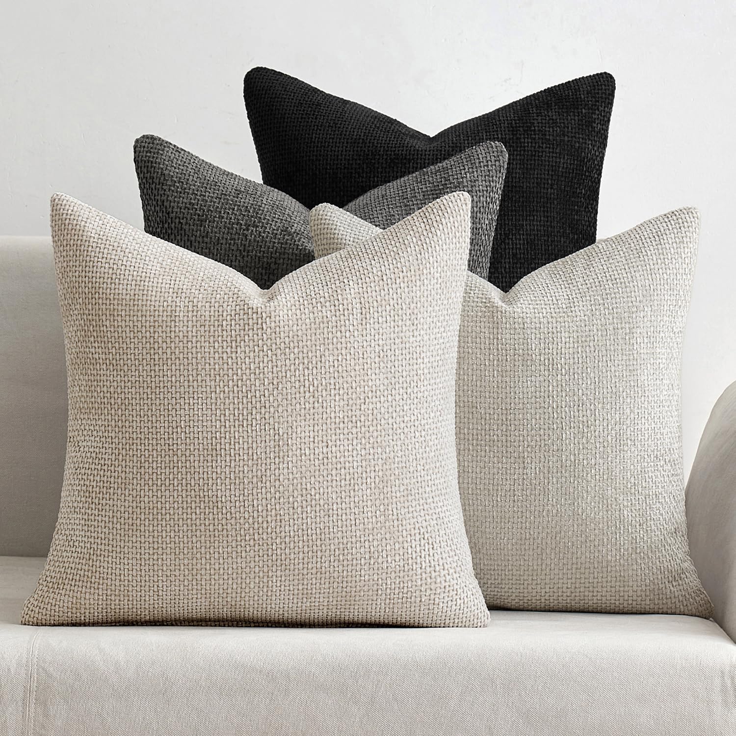 MIULEE Pack of 4 Couch Throw Pillow Covers 18x18 Inch Neutral Soft Decorative Chenille Pillow Covers Farmhouse Boho Cushion Covers for Mid Century Modern Spring Home Decor Sofa Bedroom Living Room