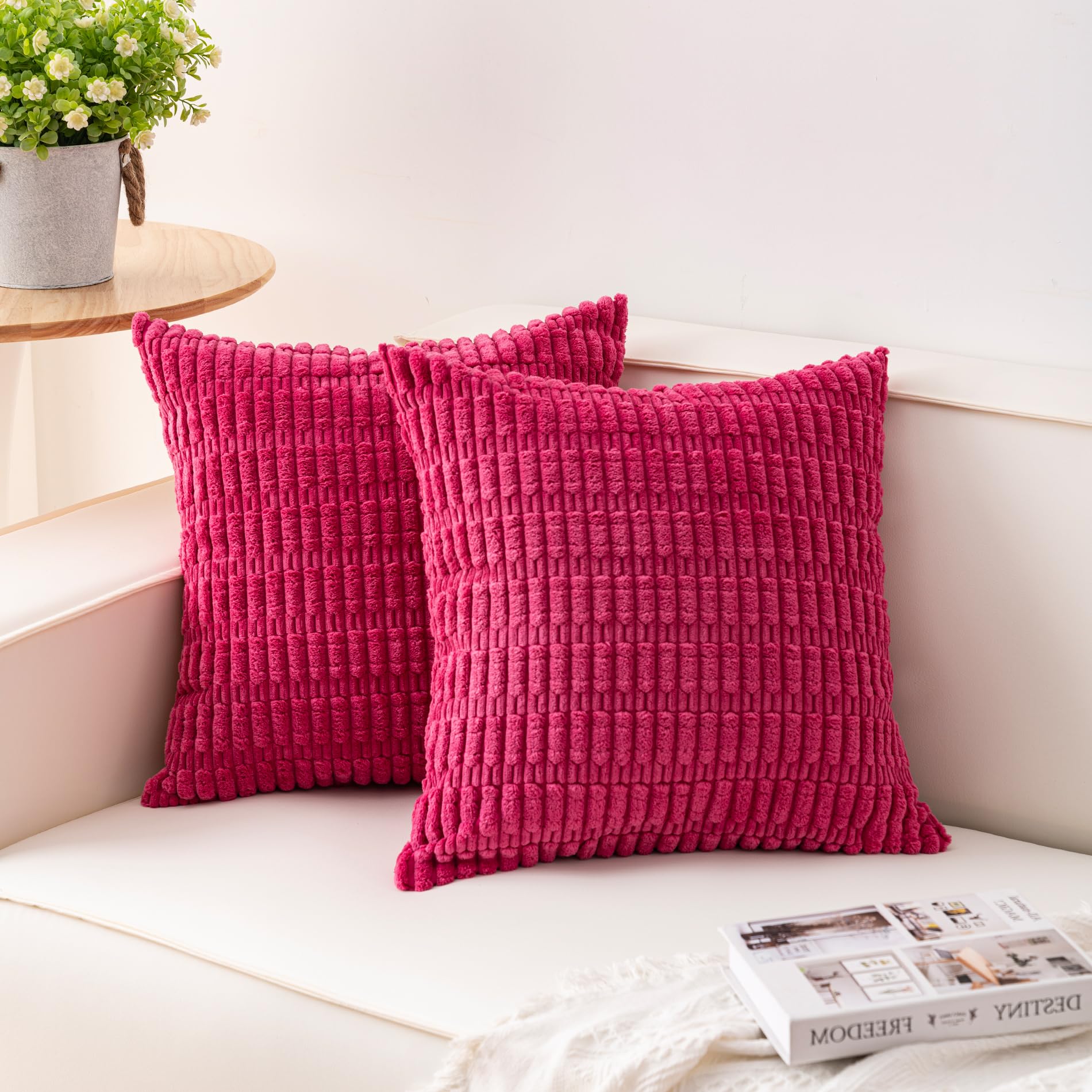 Aegero Pack of 2 Corduroy Decorative Throw Pillow Covers 18x18 Inch Soft Striped Pillow Covers Modern Farmhouse Home Decor for Sofa Living Room Couch Bed(Cream White)