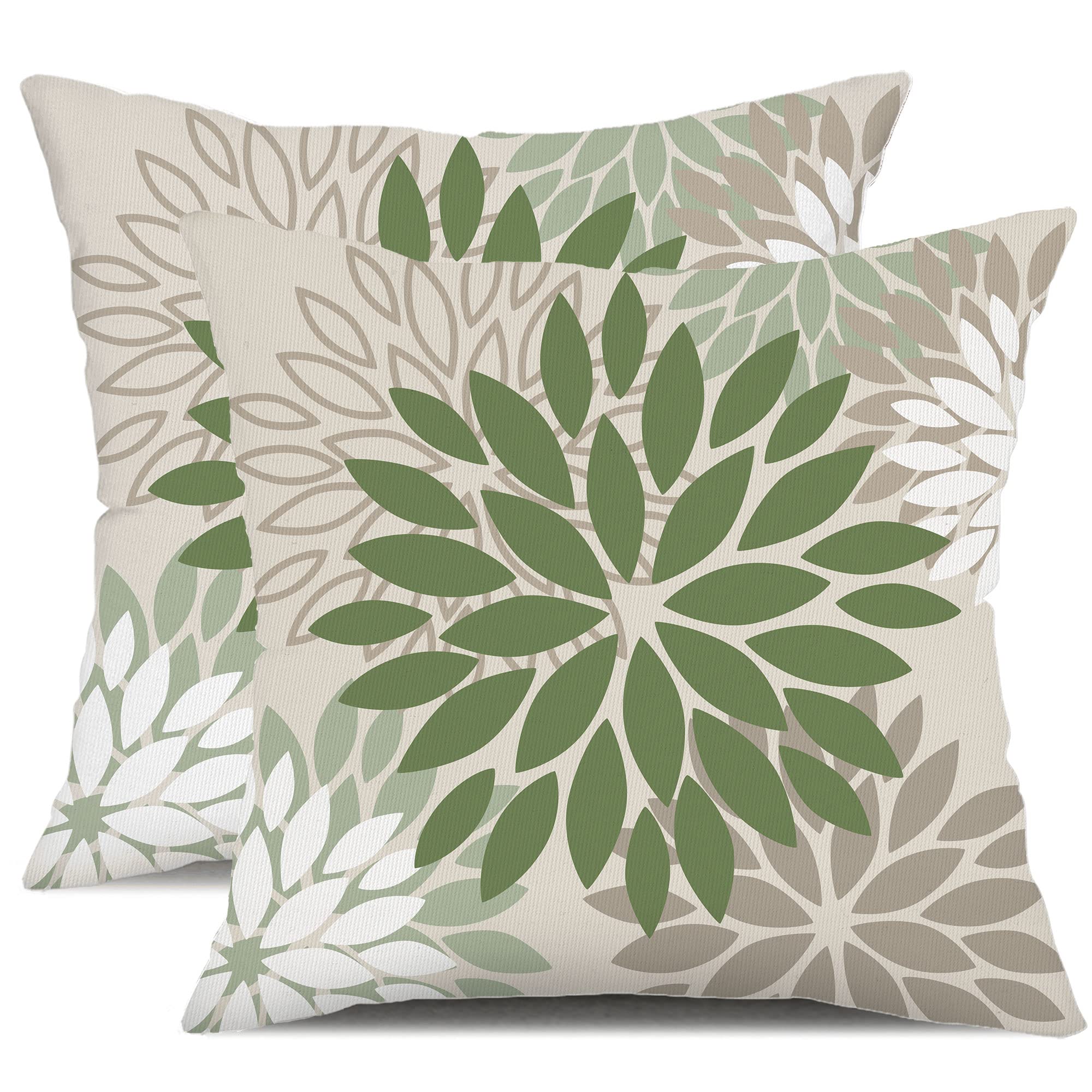 DFXSZ Yellow Blue Flower Pillow Covers 18x18 Inch Set of 2 White Gray Colored Throw Pillows Outdoor Waterproof Decor for Living Room Sofa Patio Funiture Garden Floral Polyester Pillow Covers 002J18