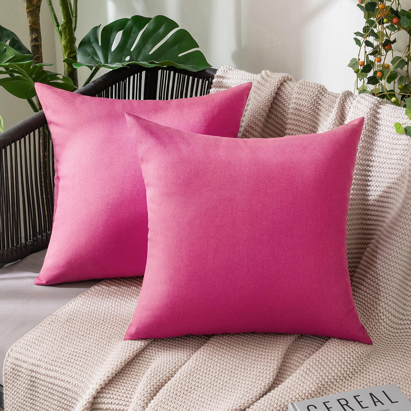 MIULEE Pack of 2 Decorative Outdoor Solid Waterproof Throw Pillow Covers Faux Linen Garden Farmhouse Cushion Cases for Summer Patio Tent Balcony Couch Sofa 18x18 Inch Navy