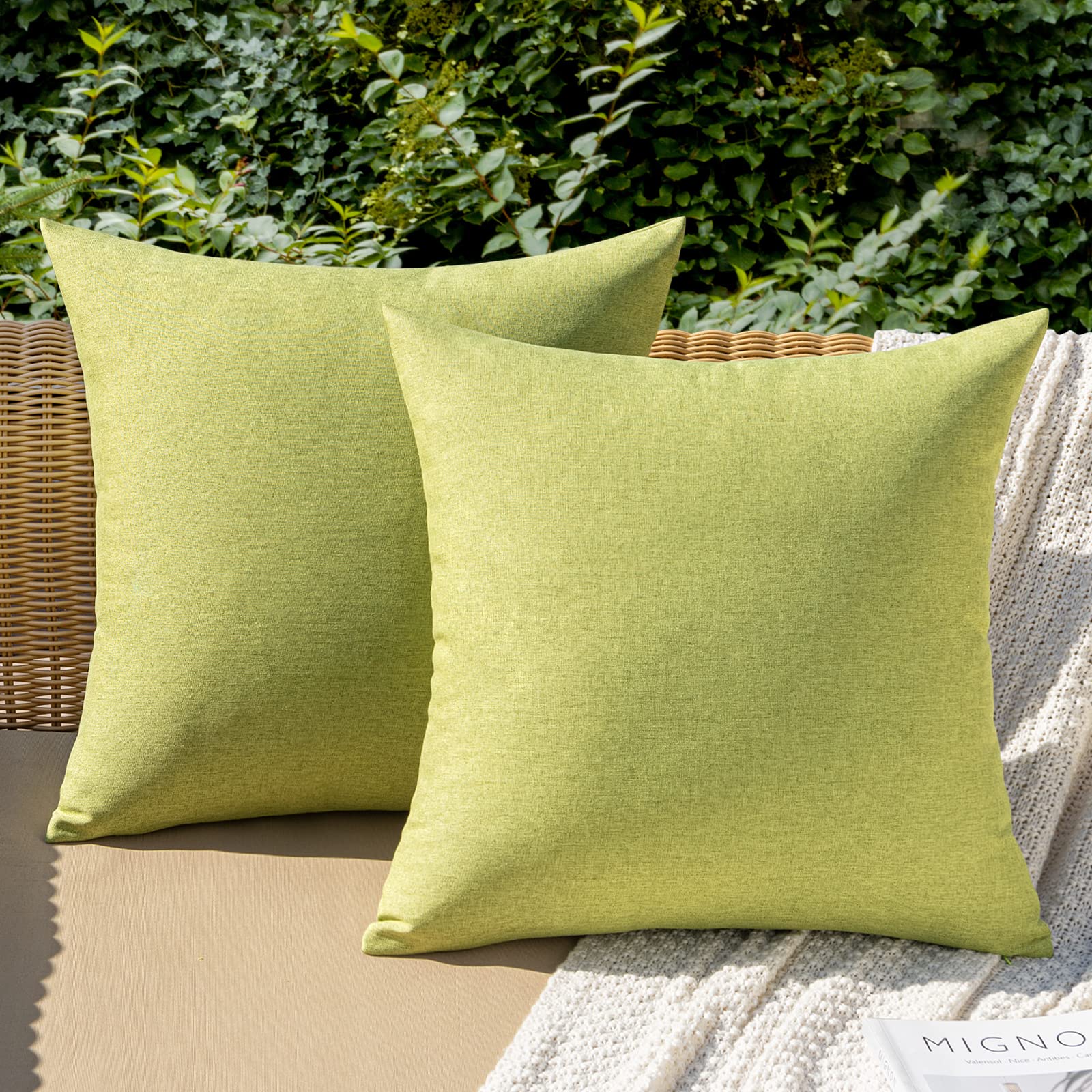 MIULEE Pack of 2 Decorative Outdoor Solid Waterproof Throw Pillow Covers Faux Linen Garden Farmhouse Cushion Cases for Summer Patio Tent Balcony Couch Sofa 18x18 Inch Navy