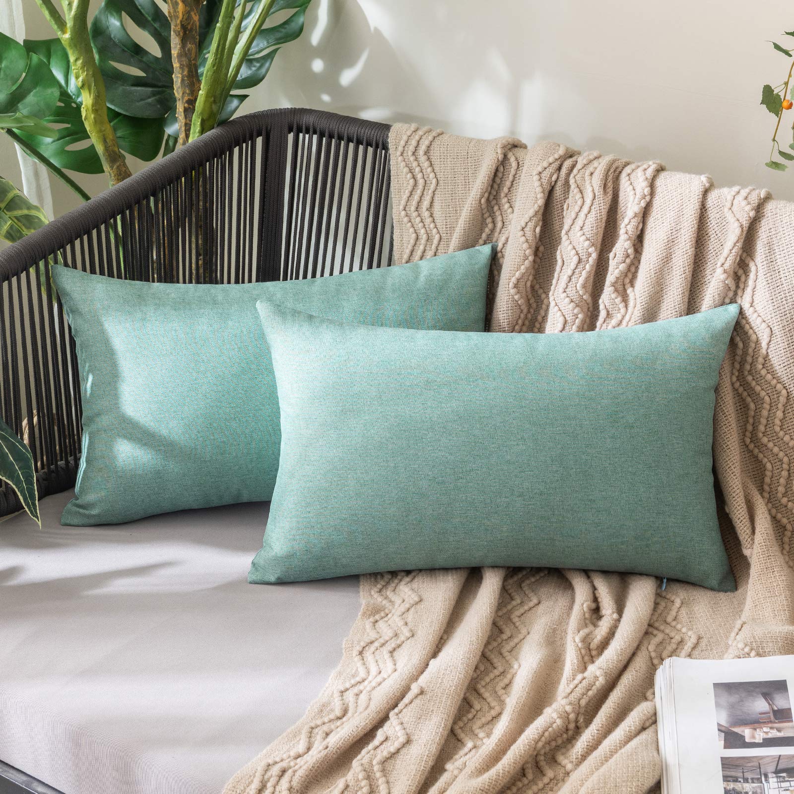 MIULEE Pack of 2 Decorative Outdoor Solid Waterproof Throw Pillow Covers Faux Linen Garden Farmhouse Cushion Cases for Summer Patio Tent Balcony Couch Sofa 18x18 Inch Navy