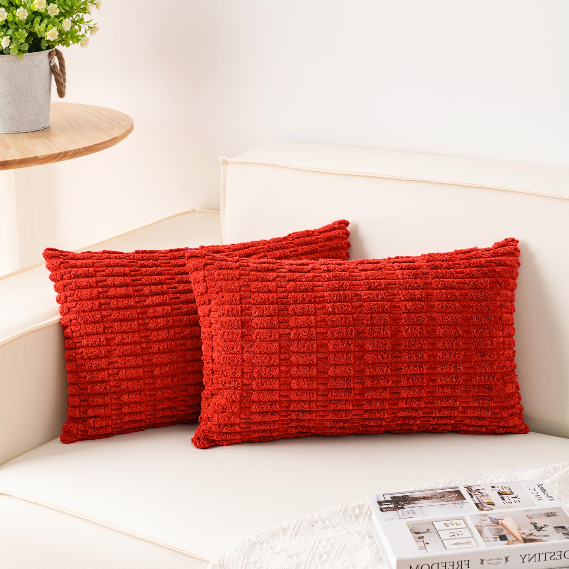 Aegero Pack of 2 Corduroy Decorative Throw Pillow Covers 18x18 Inch Soft Striped Pillow Covers Modern Farmhouse Home Decor for Sofa Living Room Couch Bed(Cream White)