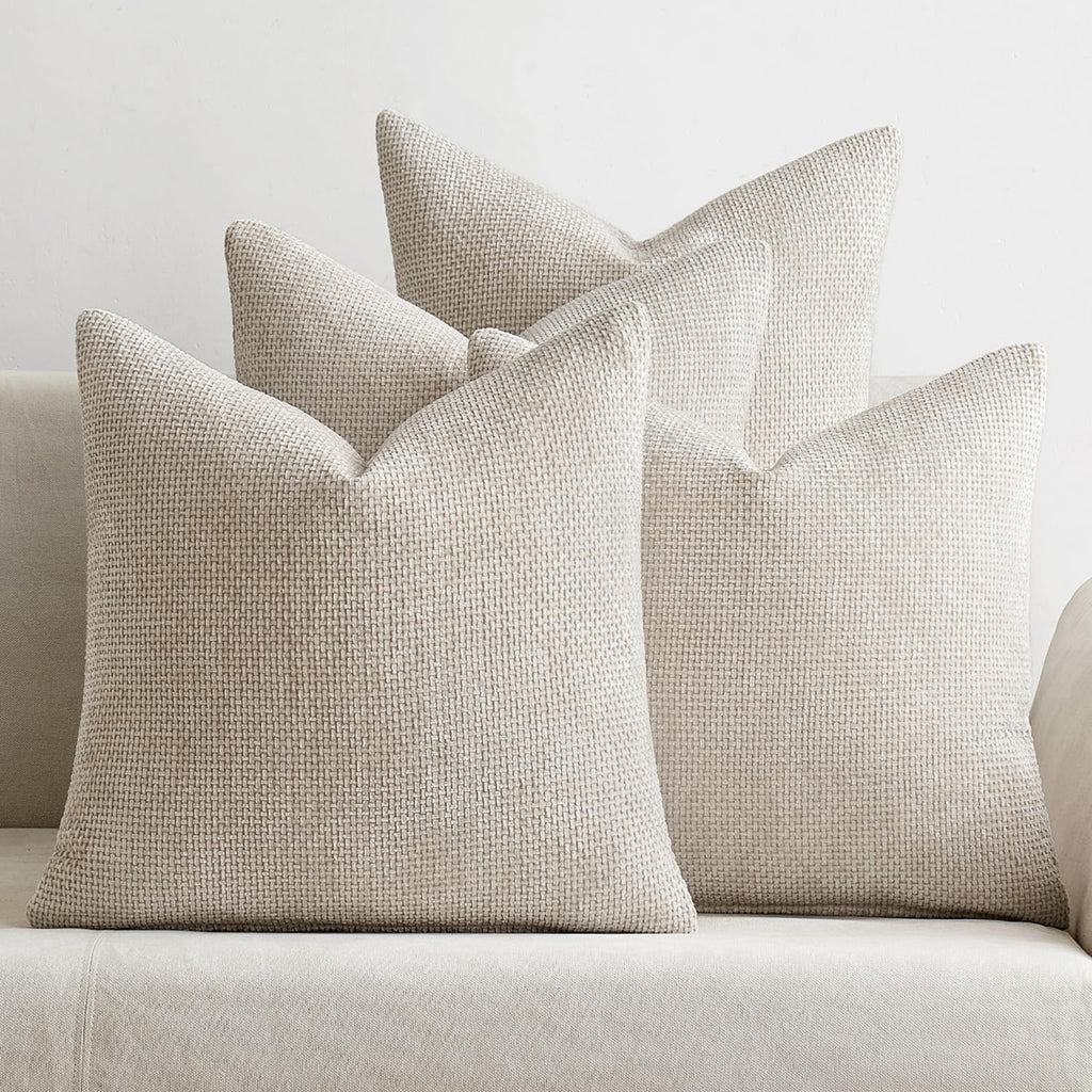 MIULEE Pack of 4 Couch Throw Pillow Covers 18x18 Inch Neutral Soft Decorative Chenille Pillow Covers Farmhouse Boho Cushion Covers for Mid Century Modern Spring Home Decor Sofa Bedroom Living Room