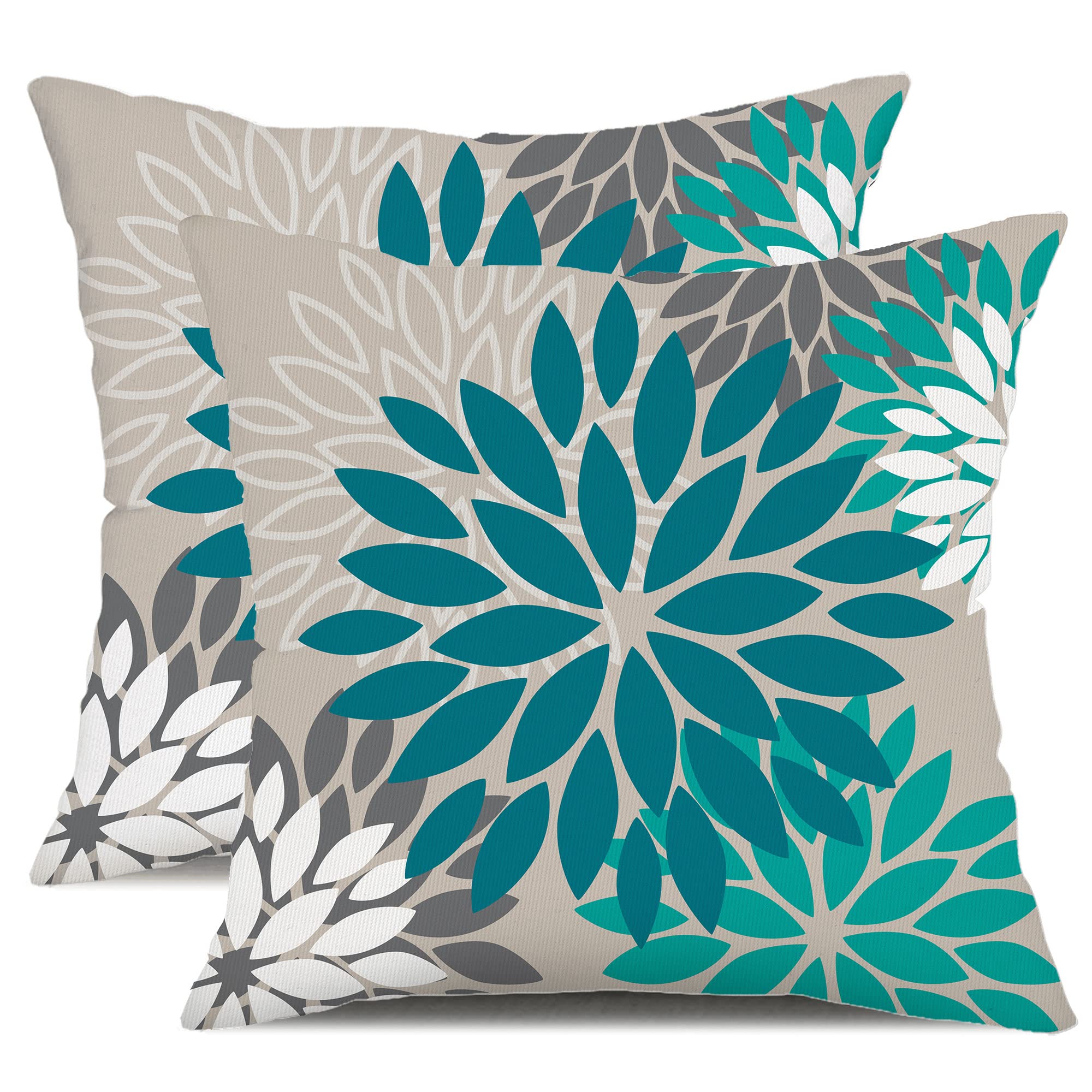 DFXSZ Yellow Blue Flower Pillow Covers 18x18 Inch Set of 2 White Gray Colored Throw Pillows Outdoor Waterproof Decor for Living Room Sofa Patio Funiture Garden Floral Polyester Pillow Covers 002J18