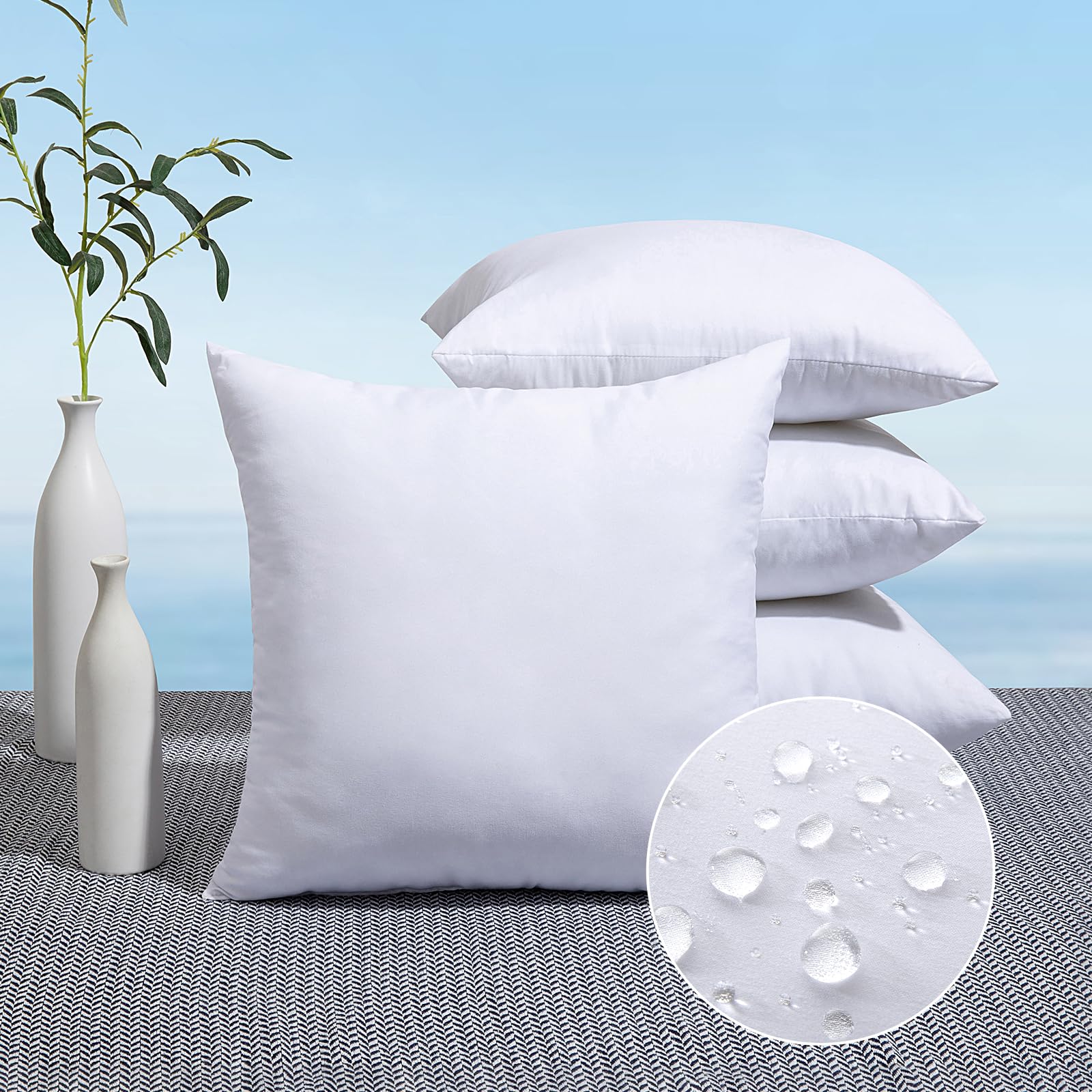 MIULEE Pack of 4 18x18 Outdoor Pillow Inserts, Water-Resistant Throw Pillow Inserts Decorative Premium Square Pillow Stuffer Sham for Porch Swing Couch Sofa Cushion Patio Furniture