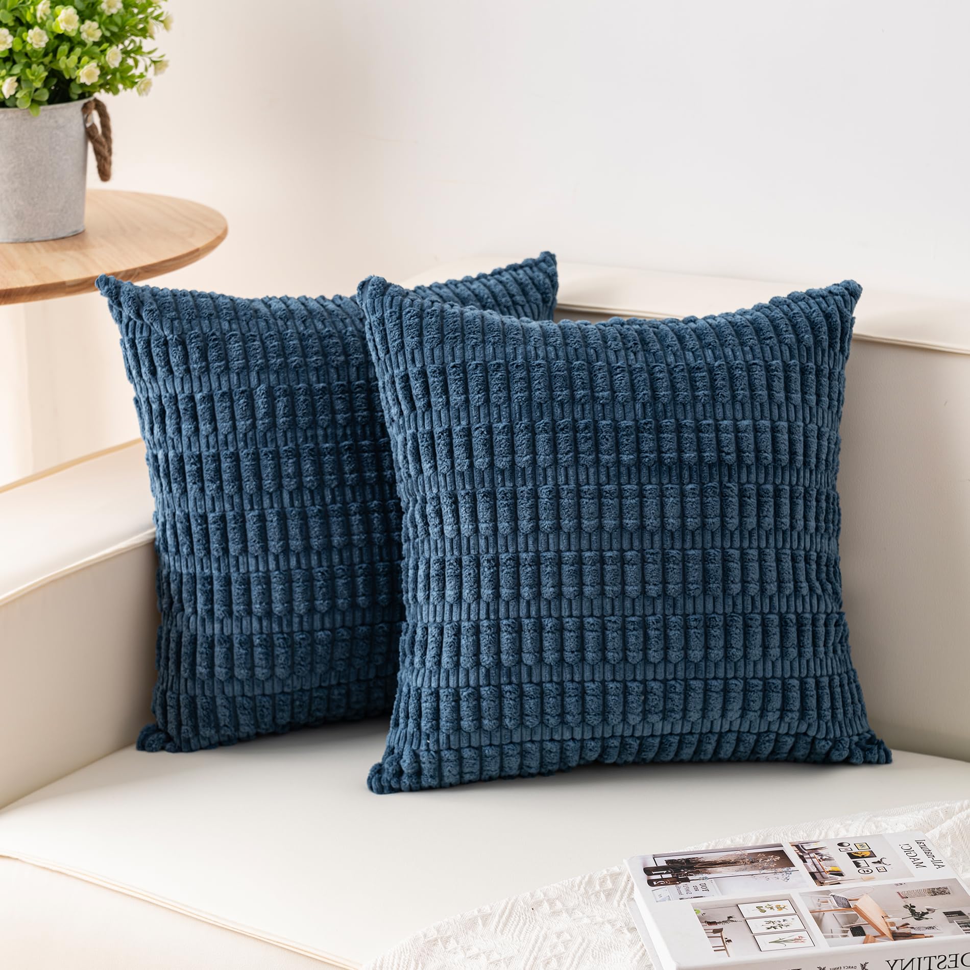Aegero Pack of 2 Corduroy Decorative Throw Pillow Covers 18x18 Inch Soft Striped Pillow Covers Modern Farmhouse Home Decor for Sofa Living Room Couch Bed(Cream White)