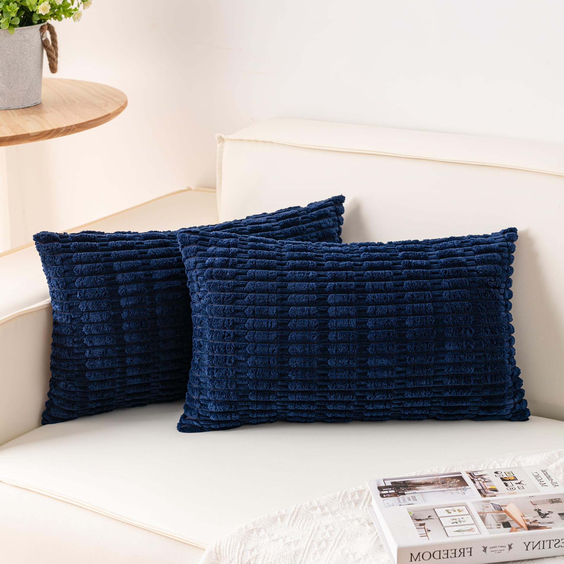 Aegero Pack of 2 Corduroy Decorative Throw Pillow Covers 18x18 Inch Soft Striped Pillow Covers Modern Farmhouse Home Decor for Sofa Living Room Couch Bed(Cream White)