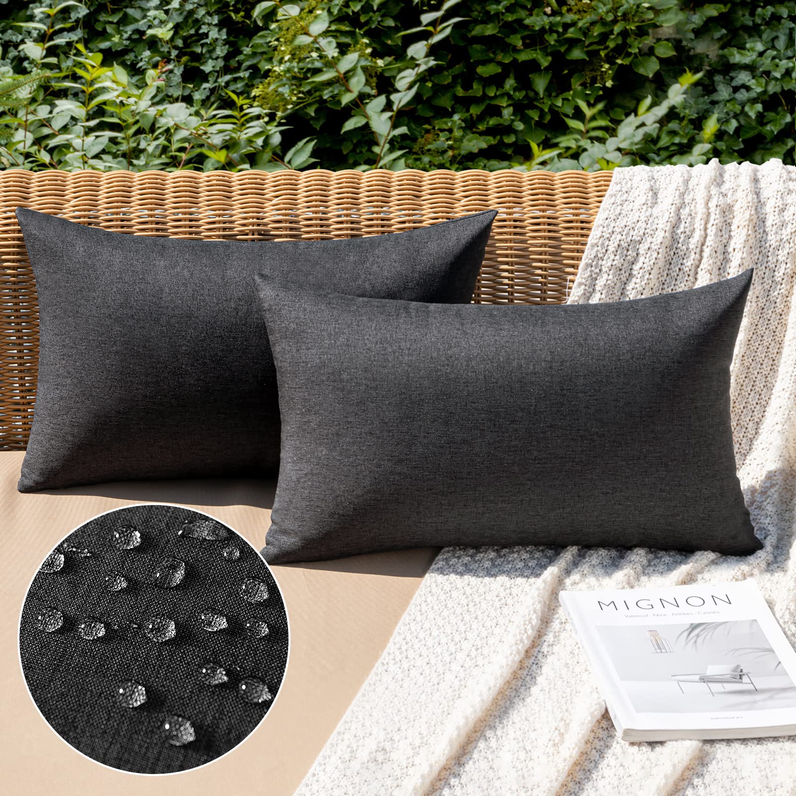 MIULEE Pack of 2 Decorative Outdoor Solid Waterproof Throw Pillow Covers Faux Linen Garden Farmhouse Cushion Cases for Summer Patio Tent Balcony Couch Sofa 18x18 Inch Navy