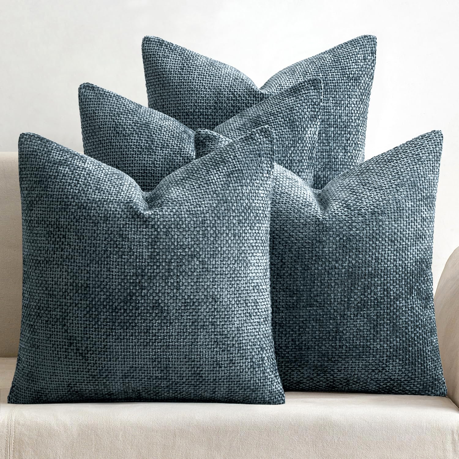 MIULEE Pack of 4 Couch Throw Pillow Covers 18x18 Inch Neutral Soft Decorative Chenille Pillow Covers Farmhouse Boho Cushion Covers for Mid Century Modern Spring Home Decor Sofa Bedroom Living Room
