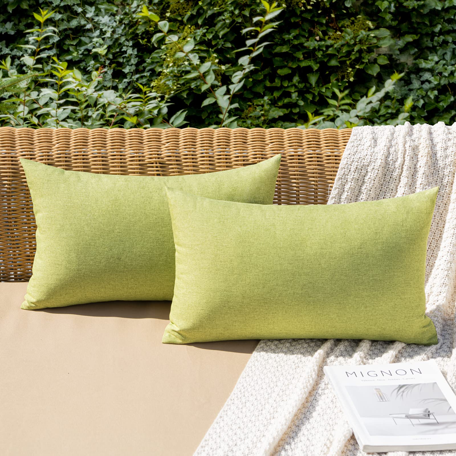 MIULEE Pack of 2 Decorative Outdoor Solid Waterproof Throw Pillow Covers Faux Linen Garden Farmhouse Cushion Cases for Summer Patio Tent Balcony Couch Sofa 18x18 Inch Navy