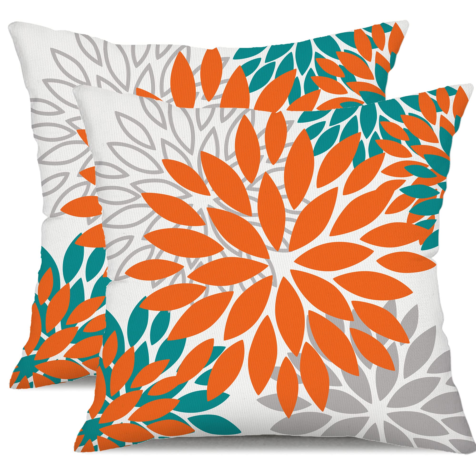DFXSZ Yellow Blue Flower Pillow Covers 18x18 Inch Set of 2 White Gray Colored Throw Pillows Outdoor Waterproof Decor for Living Room Sofa Patio Funiture Garden Floral Polyester Pillow Covers 002J18