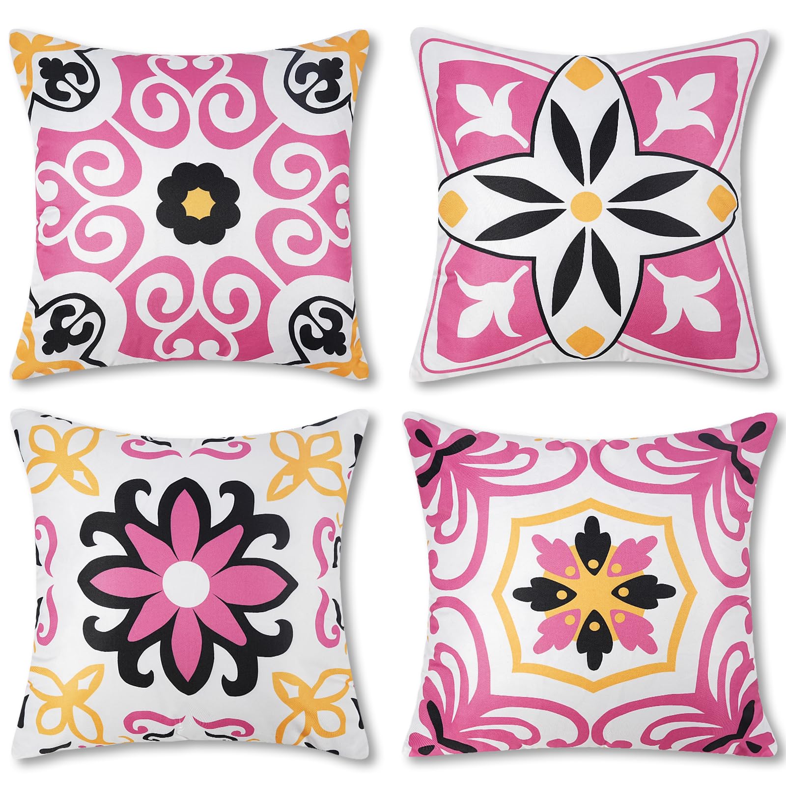 Pyonic Outdoor Waterproof Throw Pillow Covers Set of 4 Floral Printed and Boho Farmhouse Summer Outdoor Pillow Covers for Patio Funiture Garden 18x18 Inch Blue