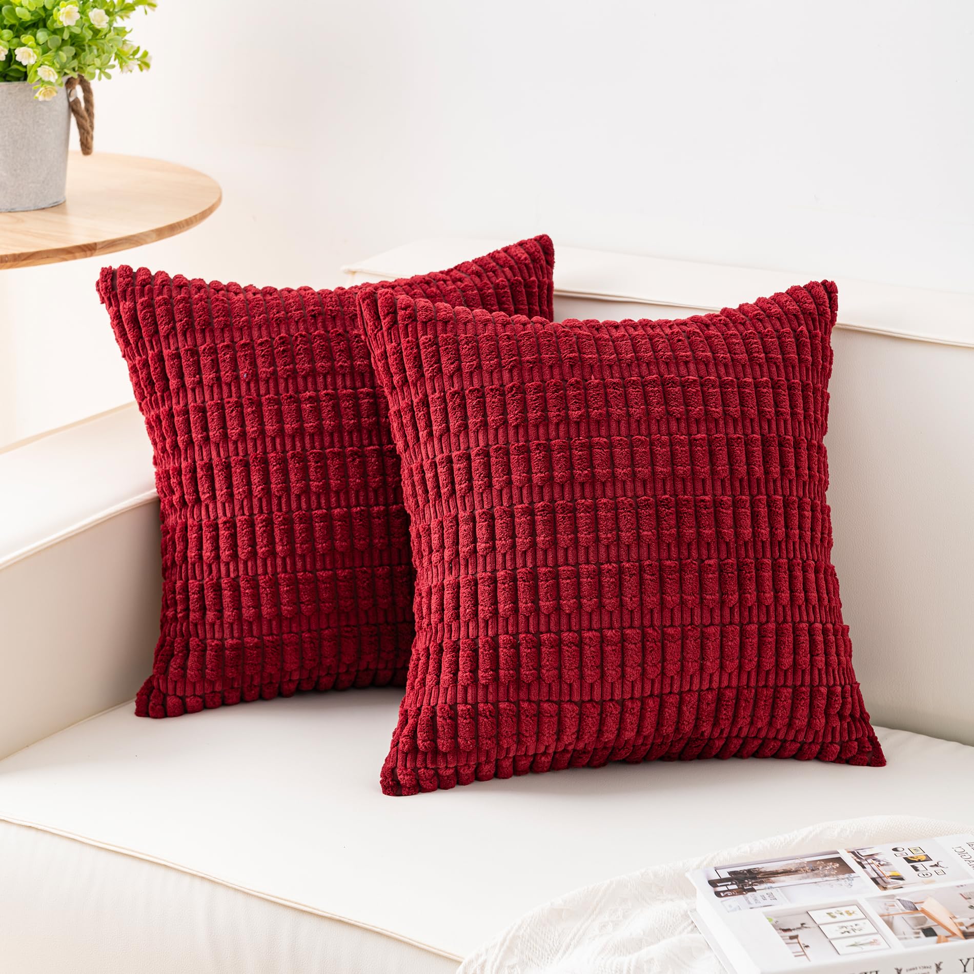 Aegero Pack of 2 Corduroy Decorative Throw Pillow Covers 18x18 Inch Soft Striped Pillow Covers Modern Farmhouse Home Decor for Sofa Living Room Couch Bed(Cream White)