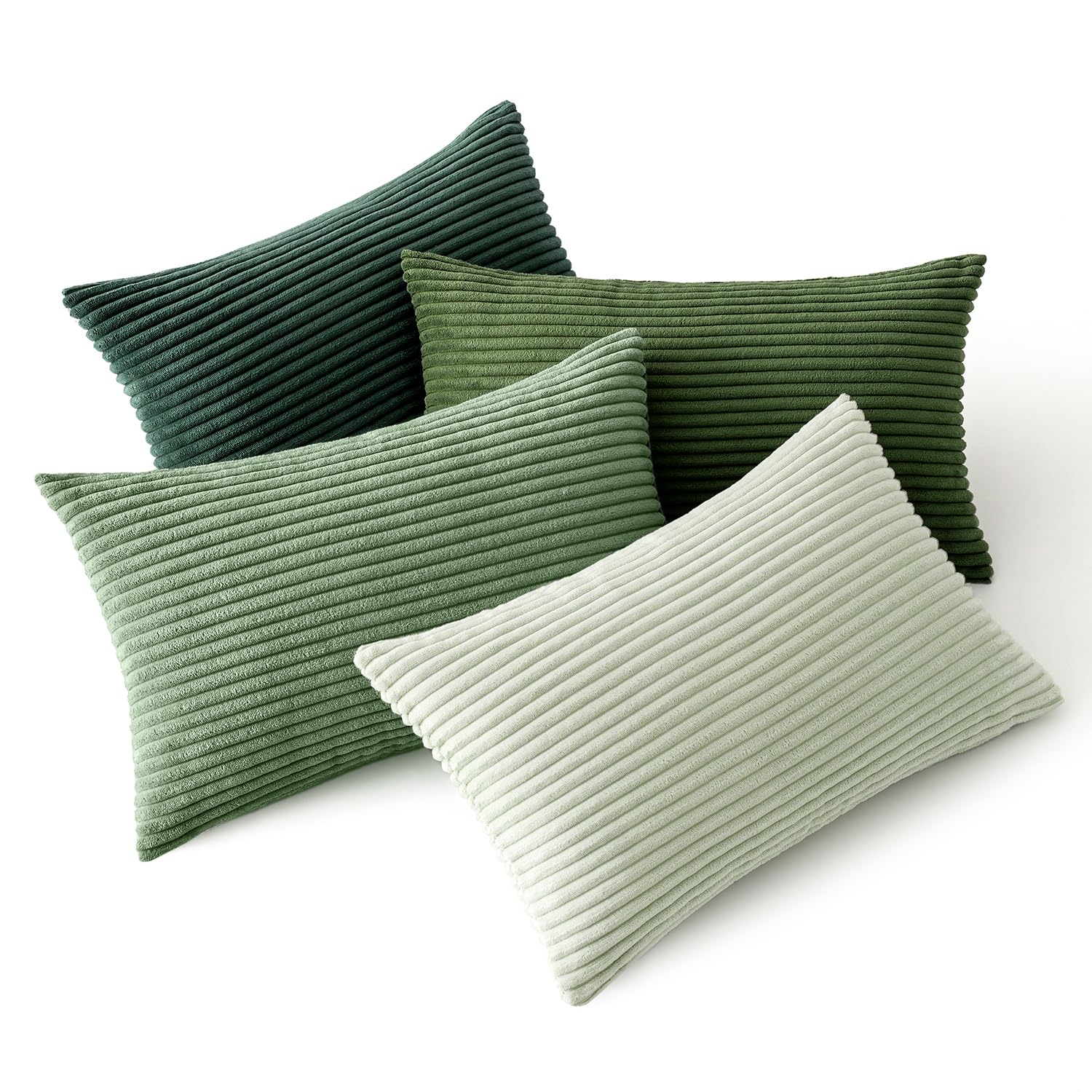 MIULEE Boho Farmhouse Sage Green Throw Pillow Covers 18x18 Inch Set of 4 Mordern Nordic Cushion Covers Soft Corduroy Spring Home Decor for Couch Bed Sofa Living Room Forest Green