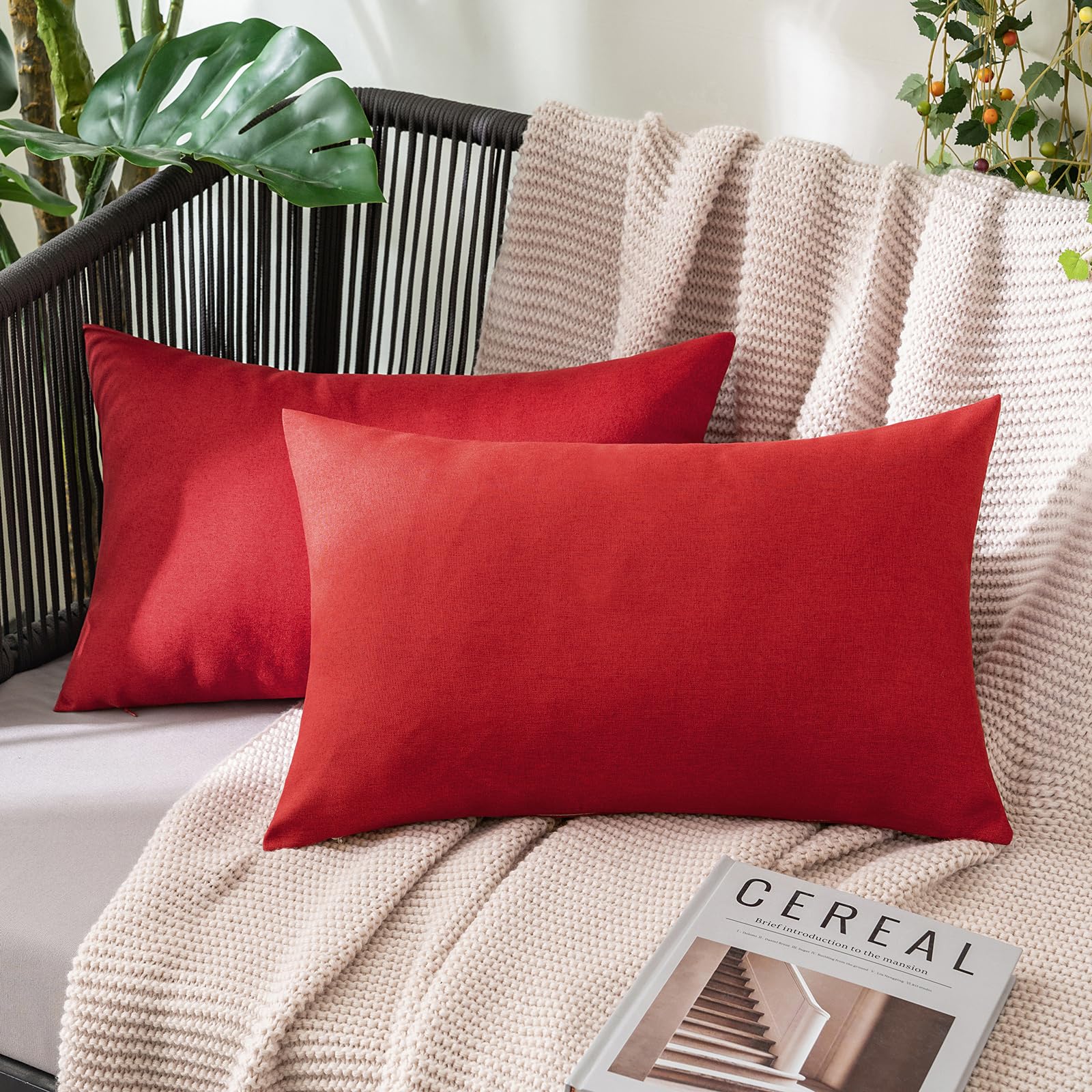 MIULEE Pack of 2 Decorative Outdoor Solid Waterproof Throw Pillow Covers Faux Linen Garden Farmhouse Cushion Cases for Summer Patio Tent Balcony Couch Sofa 18x18 Inch Navy