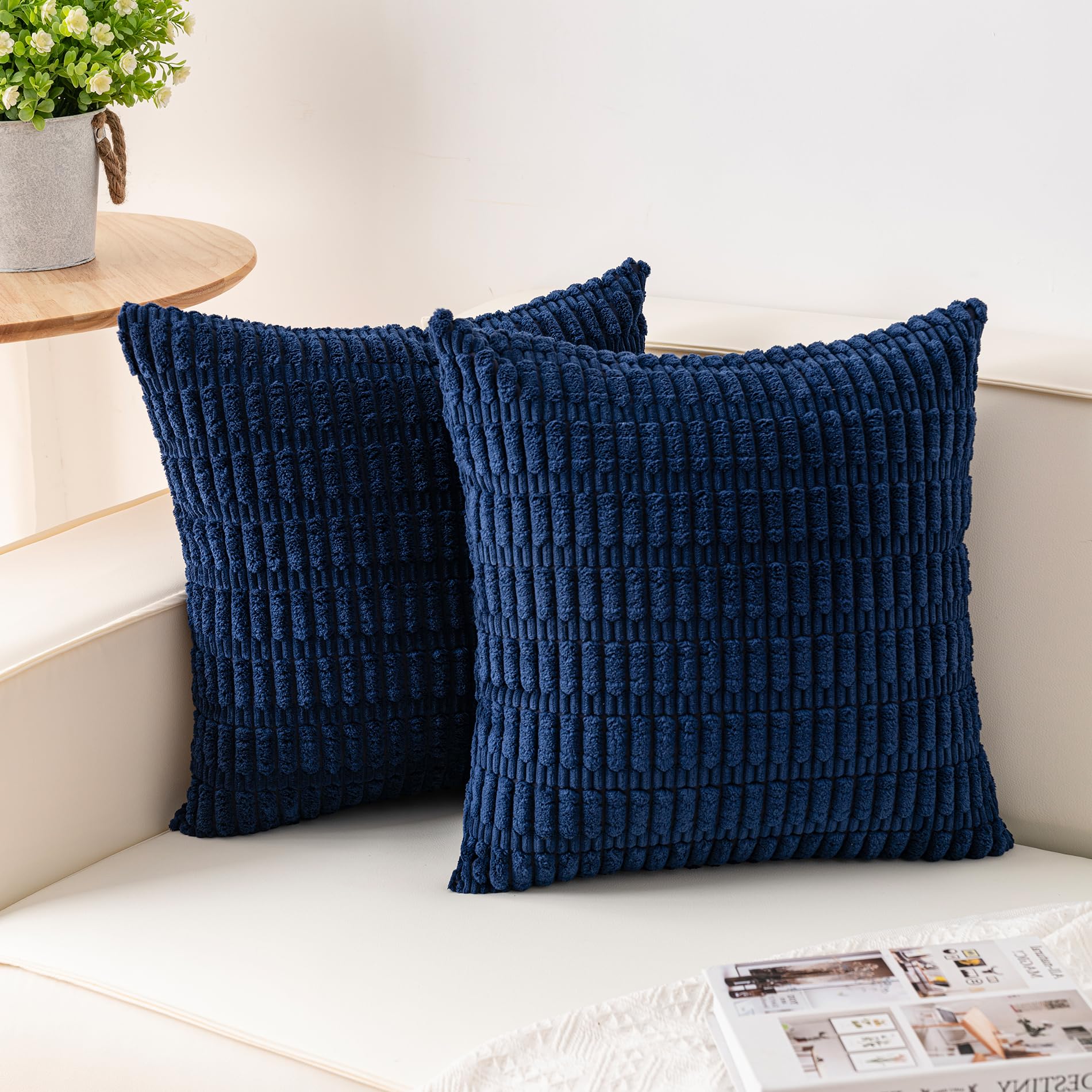 Aegero Pack of 2 Corduroy Decorative Throw Pillow Covers 18x18 Inch Soft Striped Pillow Covers Modern Farmhouse Home Decor for Sofa Living Room Couch Bed(Cream White)