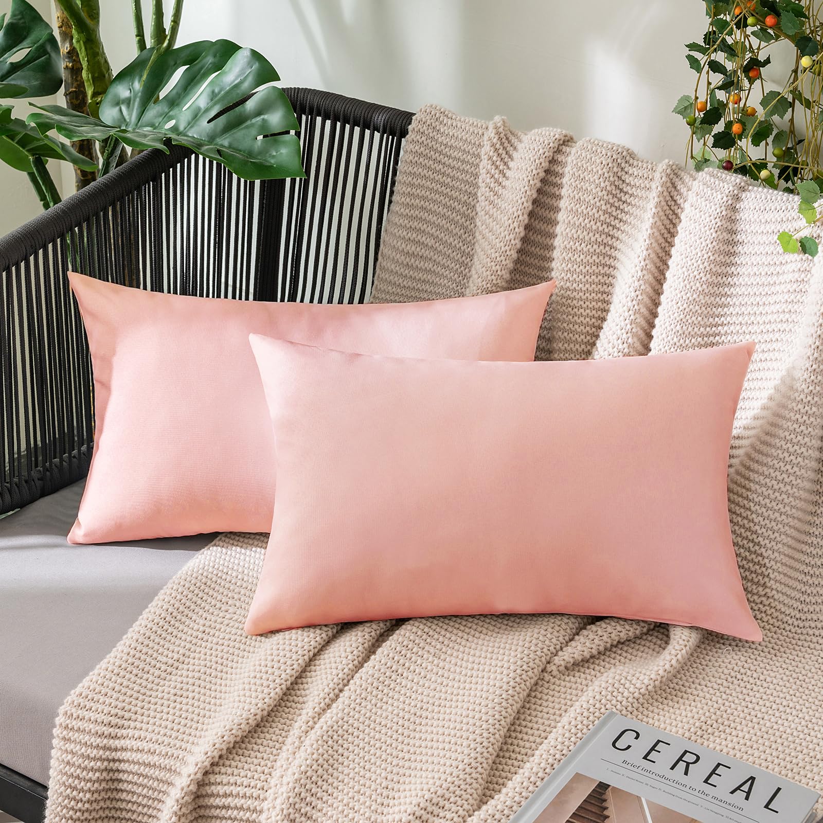 MIULEE Pack of 2 Decorative Outdoor Solid Waterproof Throw Pillow Covers Faux Linen Garden Farmhouse Cushion Cases for Summer Patio Tent Balcony Couch Sofa 18x18 Inch Navy