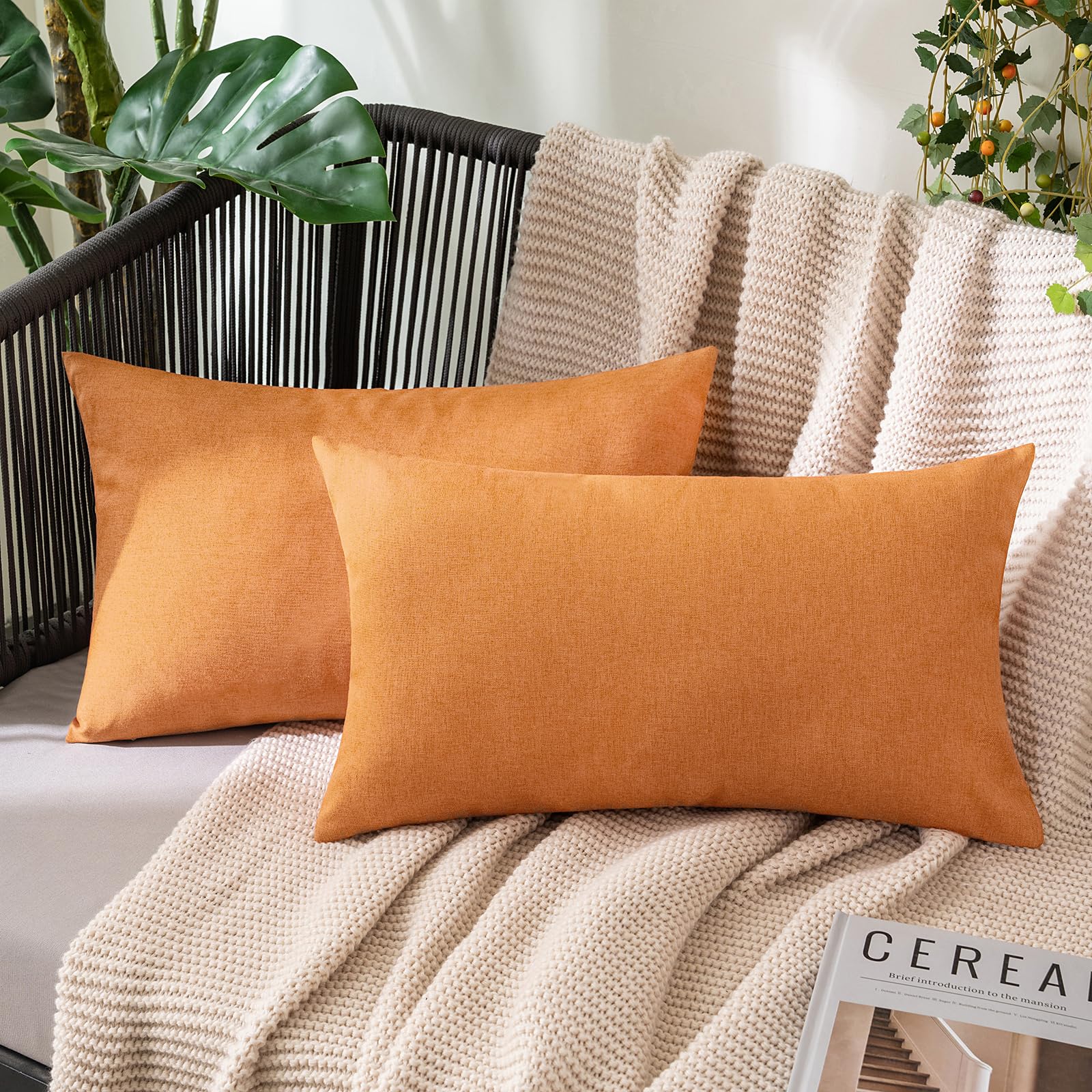MIULEE Pack of 2 Decorative Outdoor Solid Waterproof Throw Pillow Covers Faux Linen Garden Farmhouse Cushion Cases for Summer Patio Tent Balcony Couch Sofa 18x18 Inch Navy