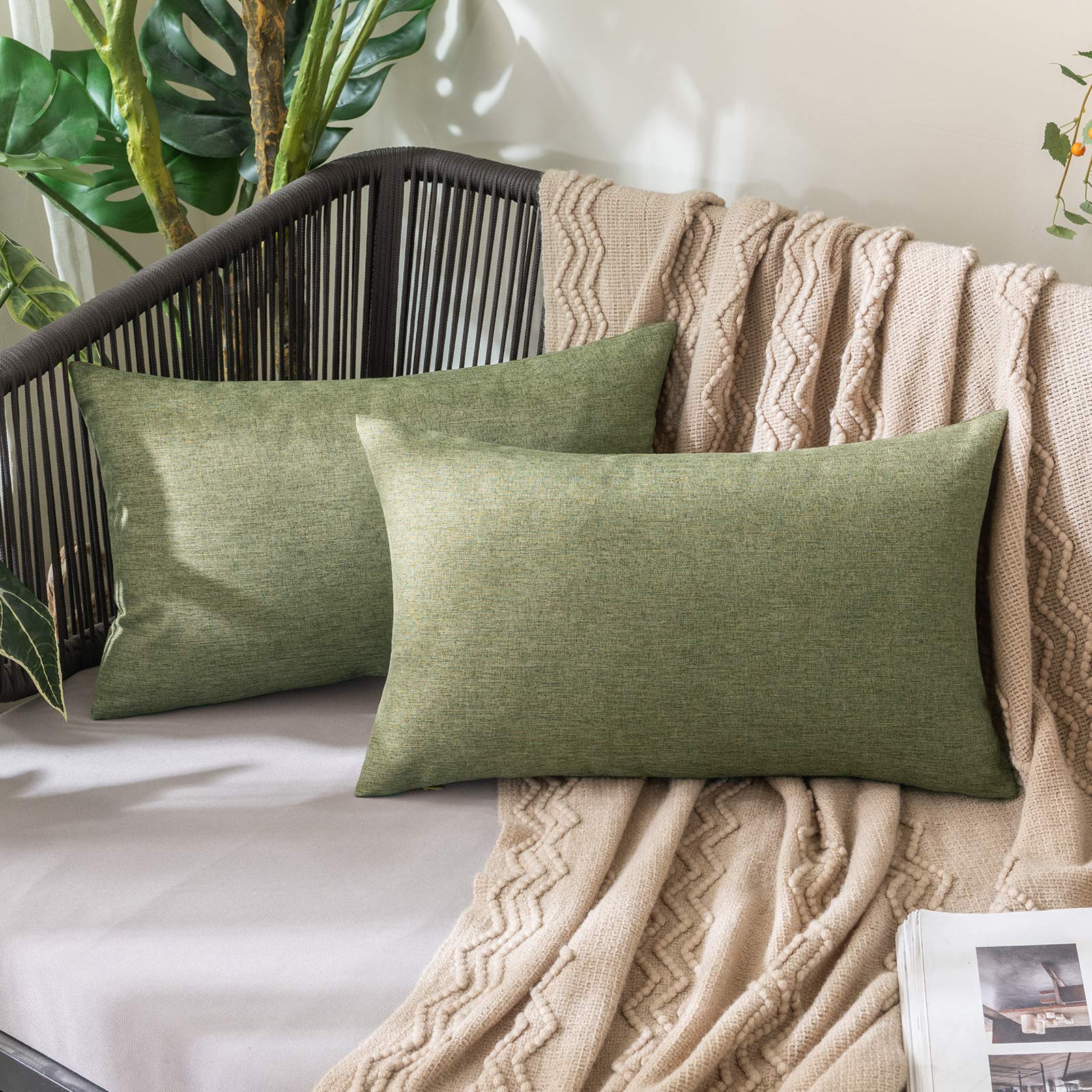 MIULEE Pack of 2 Decorative Outdoor Solid Waterproof Throw Pillow Covers Faux Linen Garden Farmhouse Cushion Cases for Summer Patio Tent Balcony Couch Sofa 18x18 Inch Navy