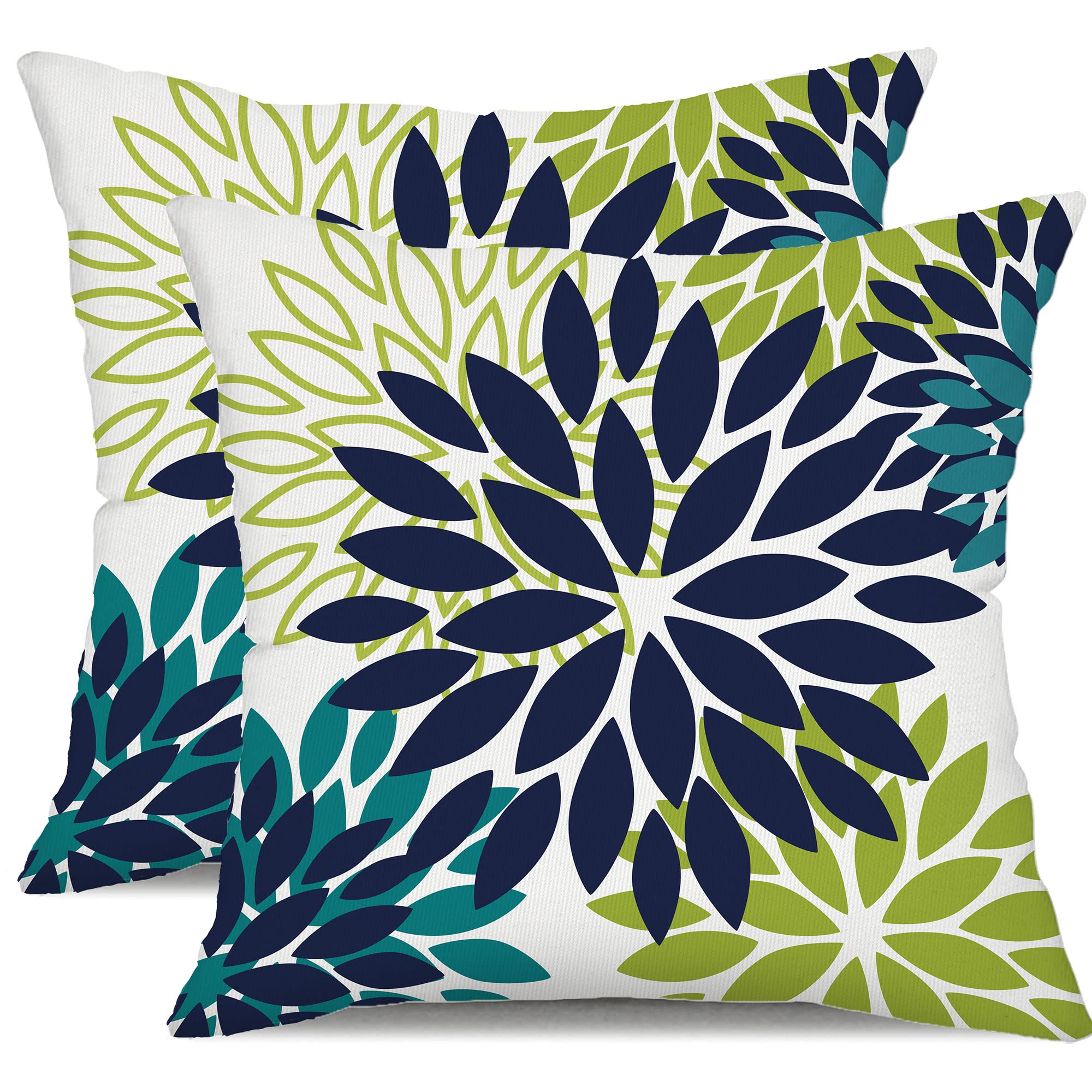DFXSZ Yellow Blue Flower Pillow Covers 18x18 Inch Set of 2 White Gray Colored Throw Pillows Outdoor Waterproof Decor for Living Room Sofa Patio Funiture Garden Floral Polyester Pillow Covers 002J18